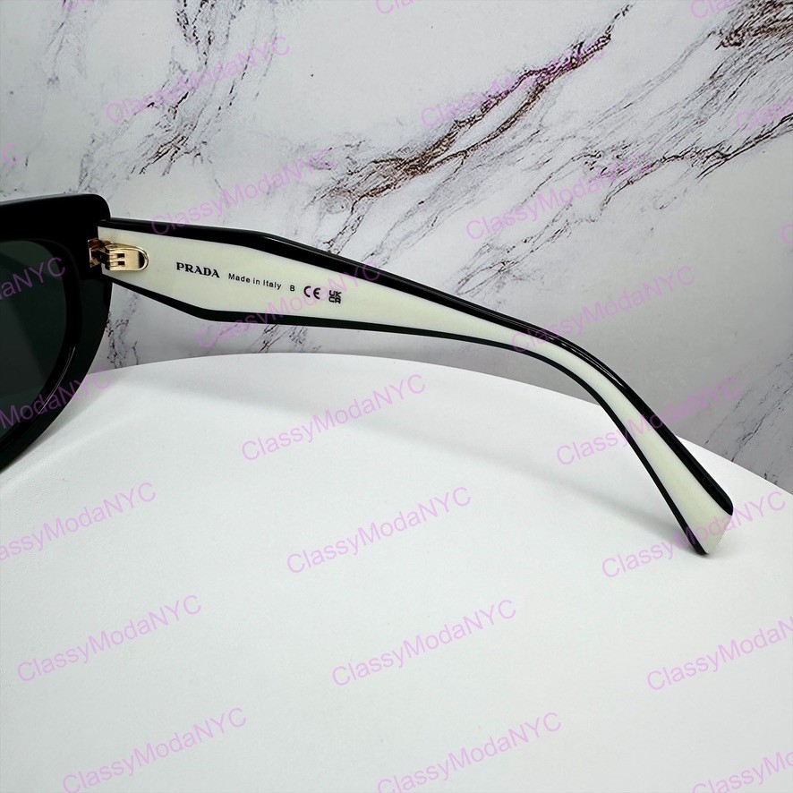 PRADA Sunglasses New Black White Gold Symbole Cat Eye Womens w/ Box & Case