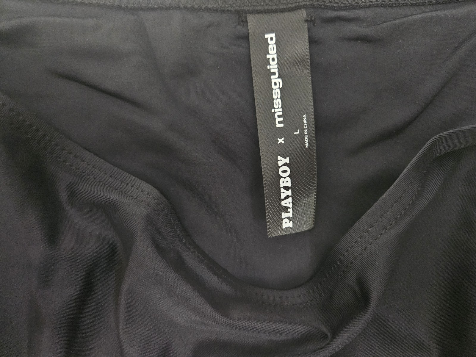 Playboy Missguided Black Swim Skirt Bottom L Ruched Drawstring Pink Logo
