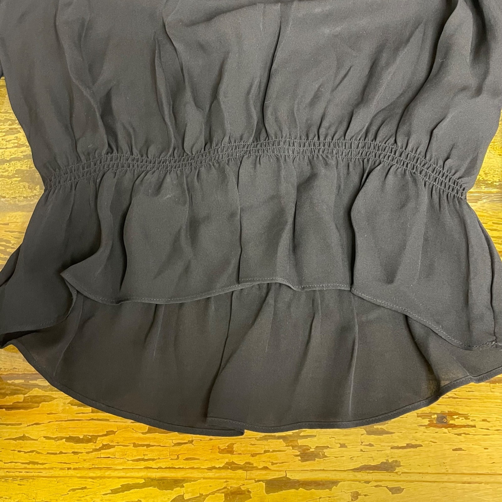 Joie Louvre Silk Peplum Semi Sheer Blouse Black Sz MED Witchy Whimsigoth
