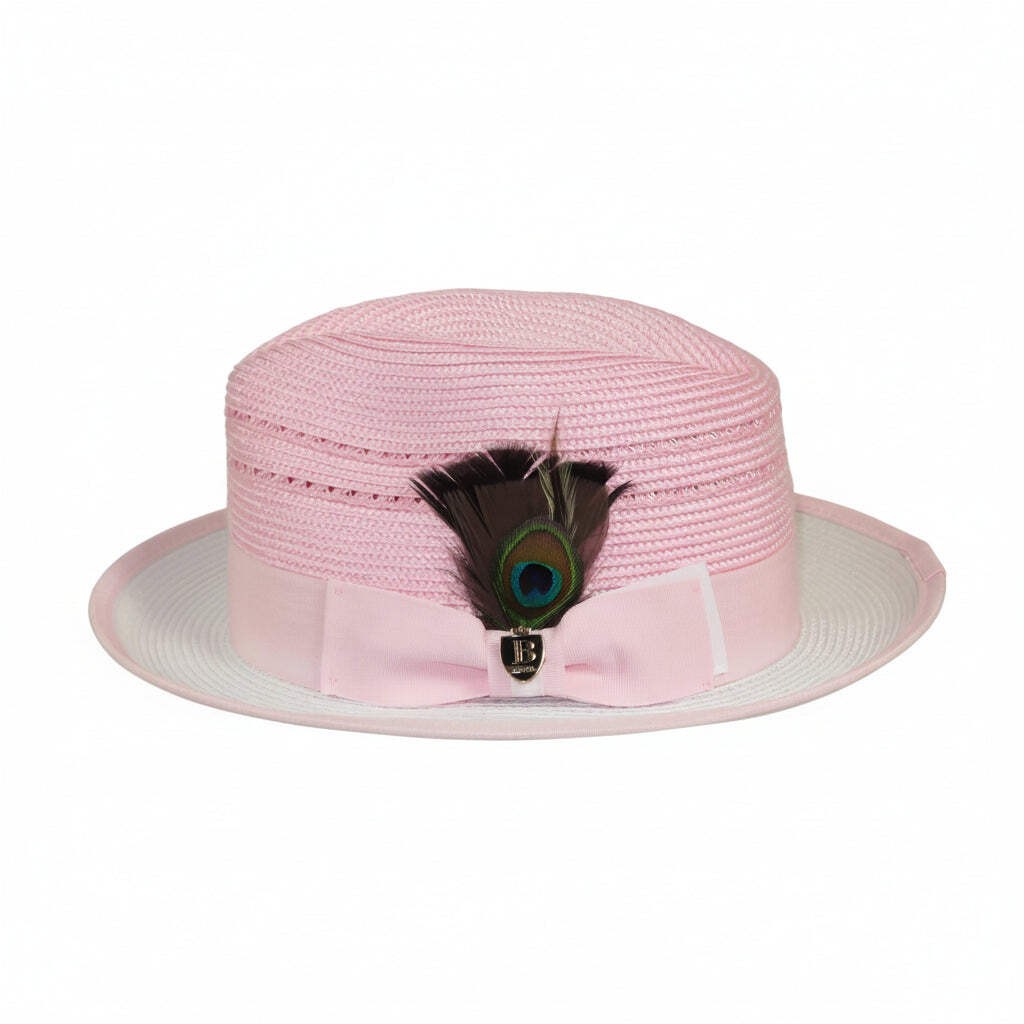 Men’s Bruno Capelo 2-Tone Straw Fedora Hat CASANOVA CV895 White/Pink