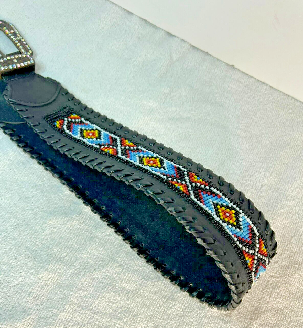 Beaded Belt 2.75″ width size small 39″ not including buckle. rhinestones