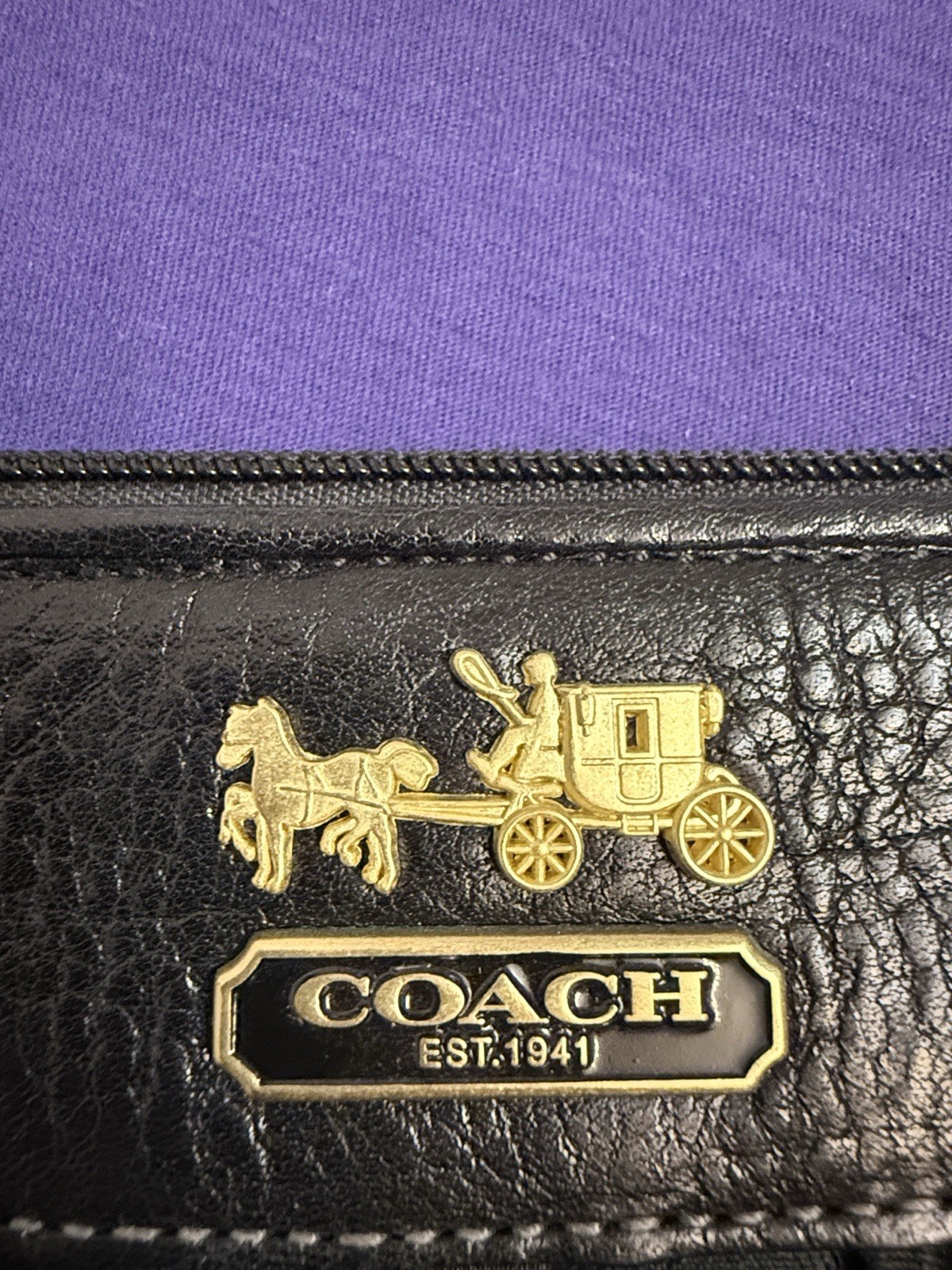Coach Signature Black Wristlet Pouch Zip Closure Gold Hardware Inner Pockets