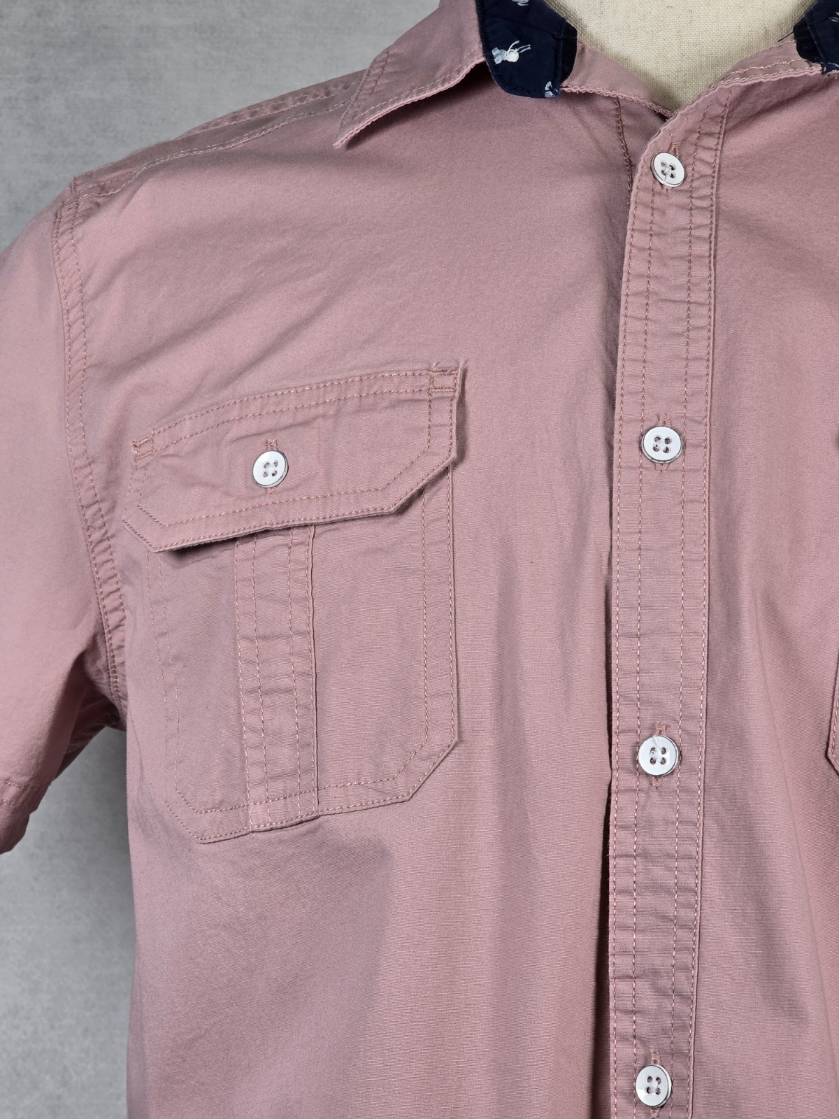 Pd&c Mens Shirt Stretch Slim Fit Button Up Short Sleeve Pink Hipster Retro Large