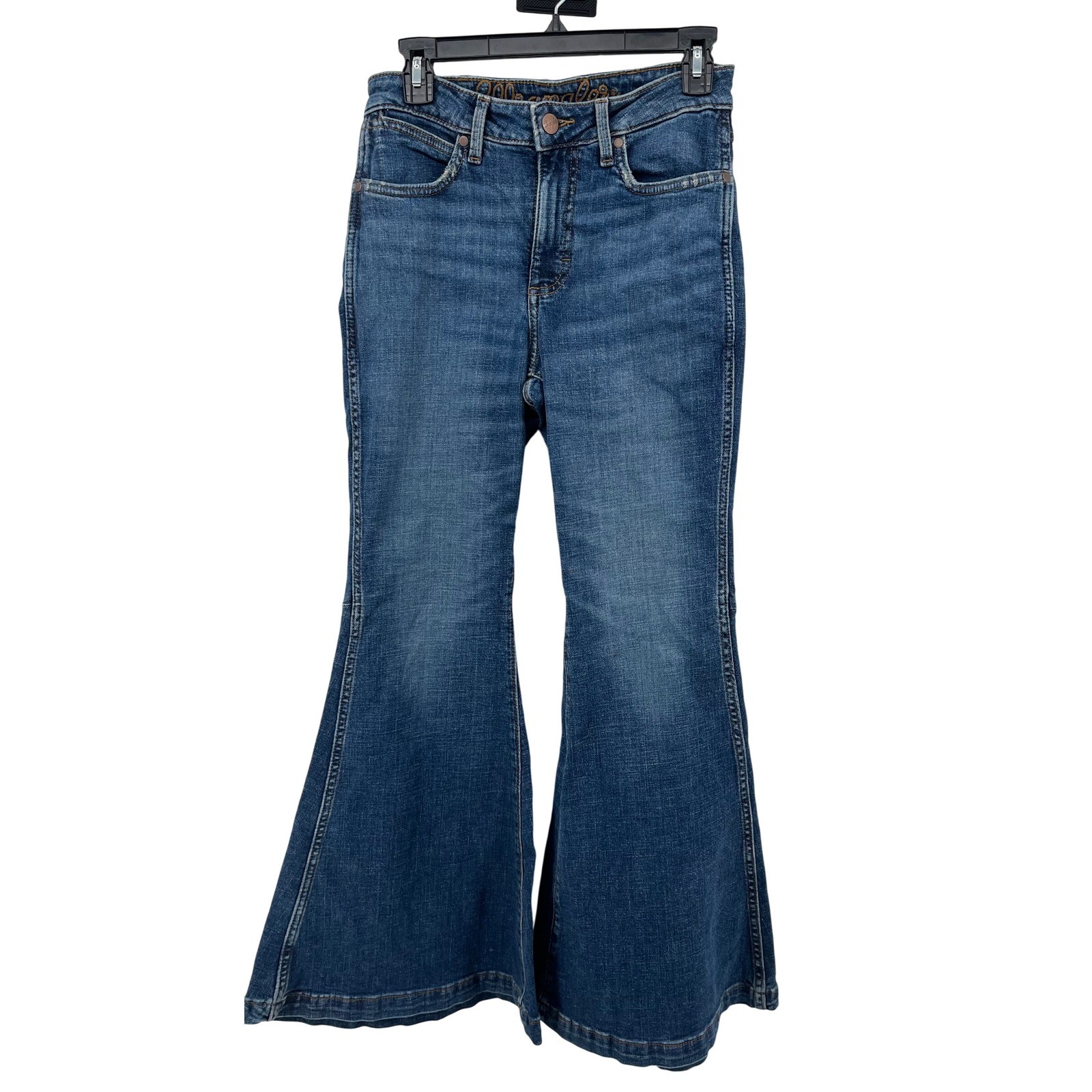 Wrangler Womens High Rise Flare bell bottom Jeans Blue Laney Wilson 27×32