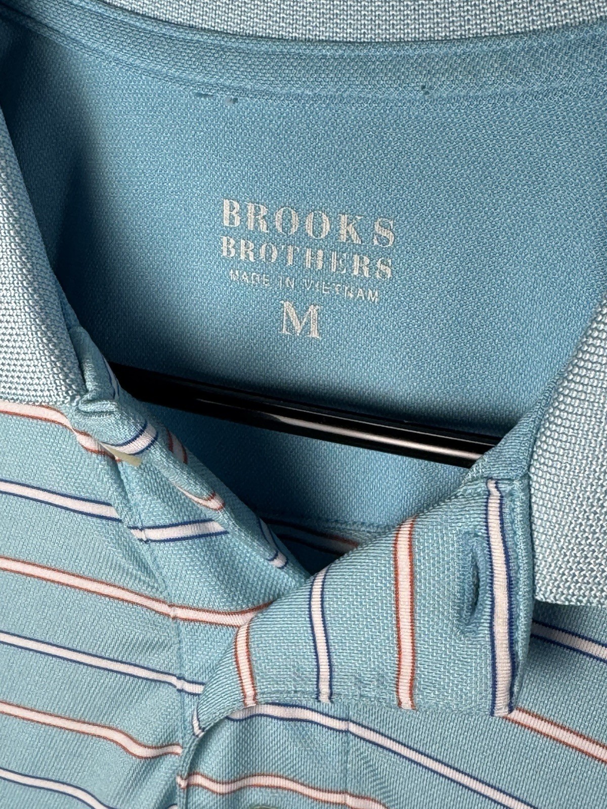 Brooks Brothers Performance Polo Medium Blue Striped Short Sleeve Golf Shirt