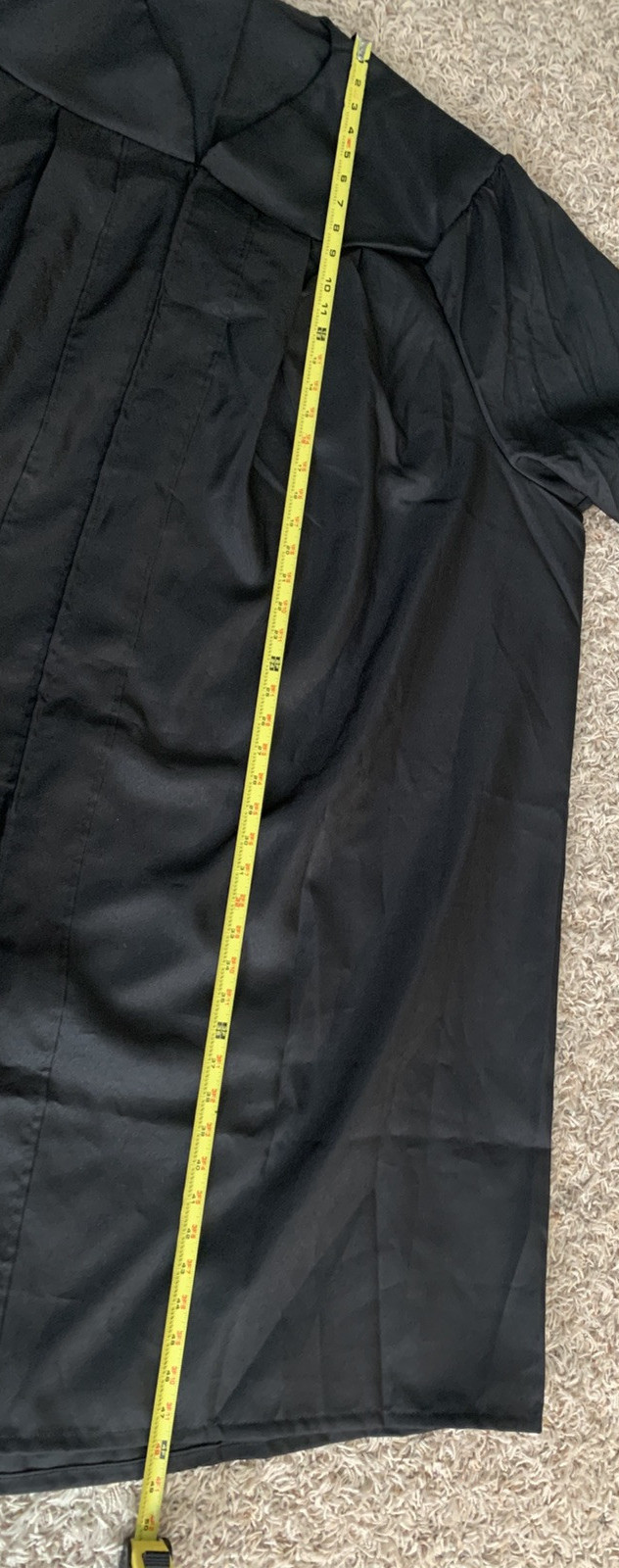 Black Graduation Gown Worn Once, Zip Front, 47.5″ Shoulder to Bottom