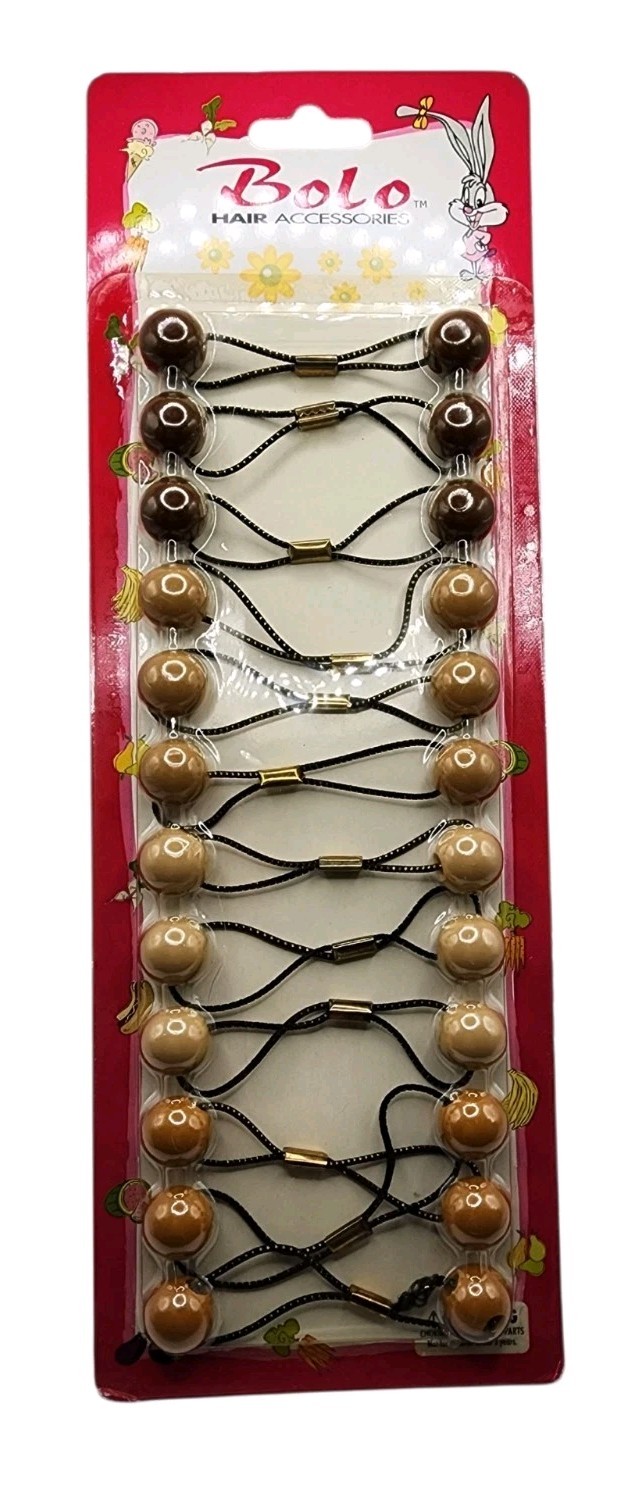 NIP Brown Tan Knocker ball Twin Bead Elastic Ties For Girl Hair Ponytail Holders