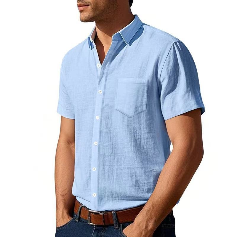 New Solid Color Linen Short Sleeve Casual Shirt
