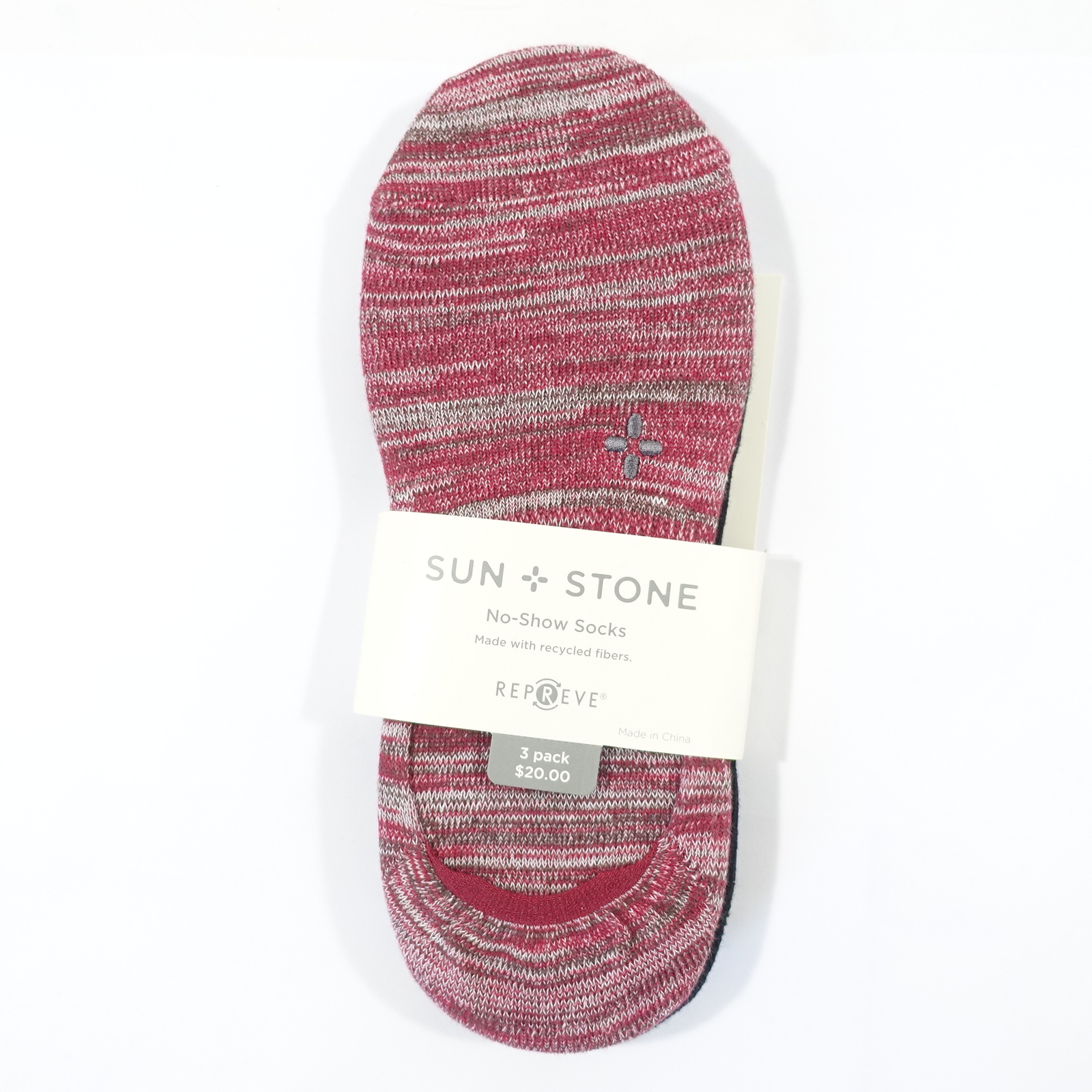 SUN STONE REPREVE RED HEATHER BLACK GRAY 3 PACK NO SHOW LOAFER SOCKS MENS NEW