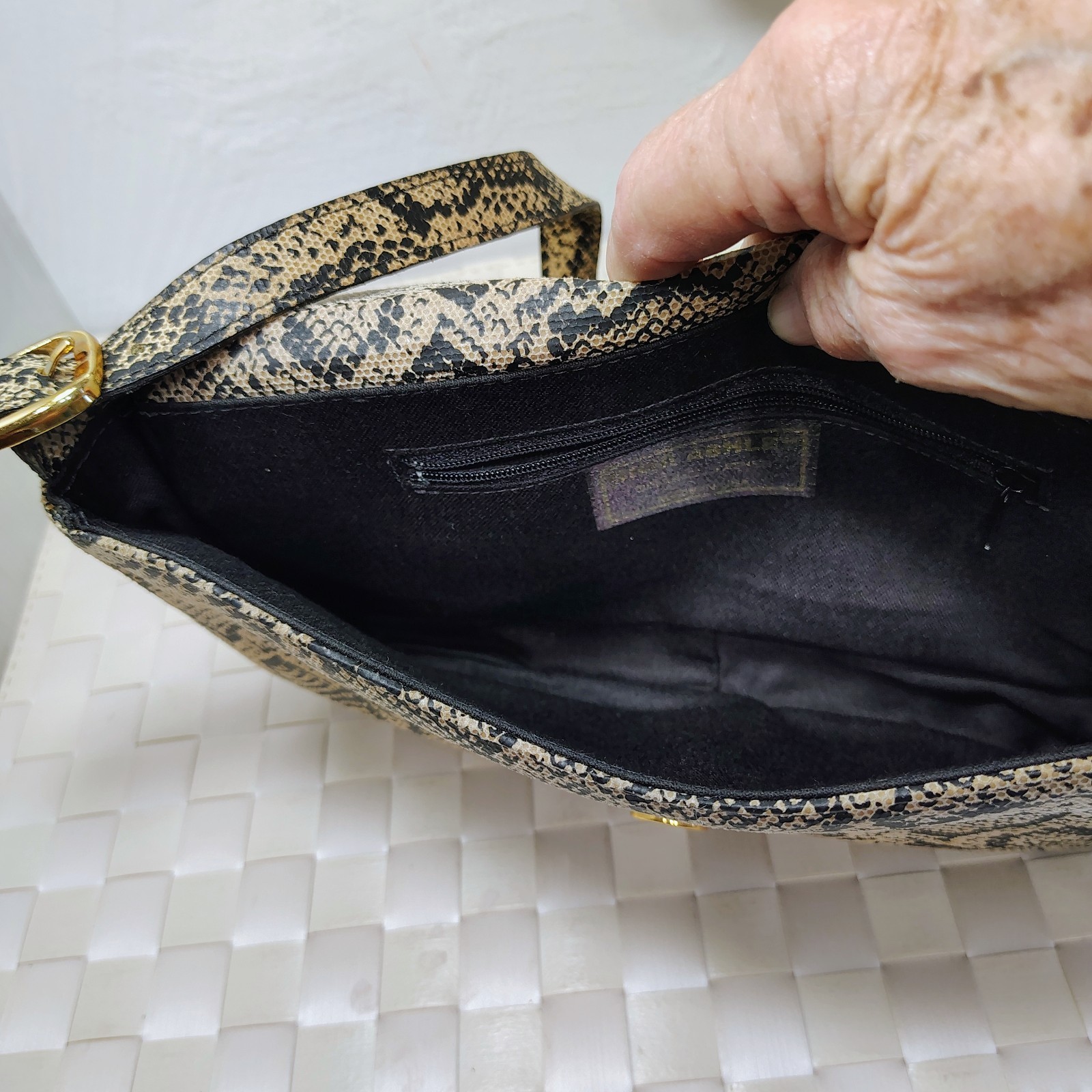 OHH! ASHLEY Leather Snakeskin Print Unique Design Handbag Purse-made in USA