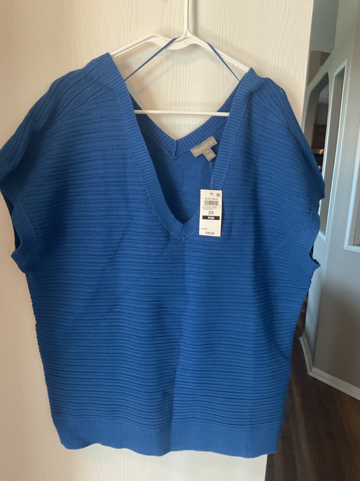 Style & Co Top 100% Cotton, Blue, Plus Size 2X V-Neck NWT
