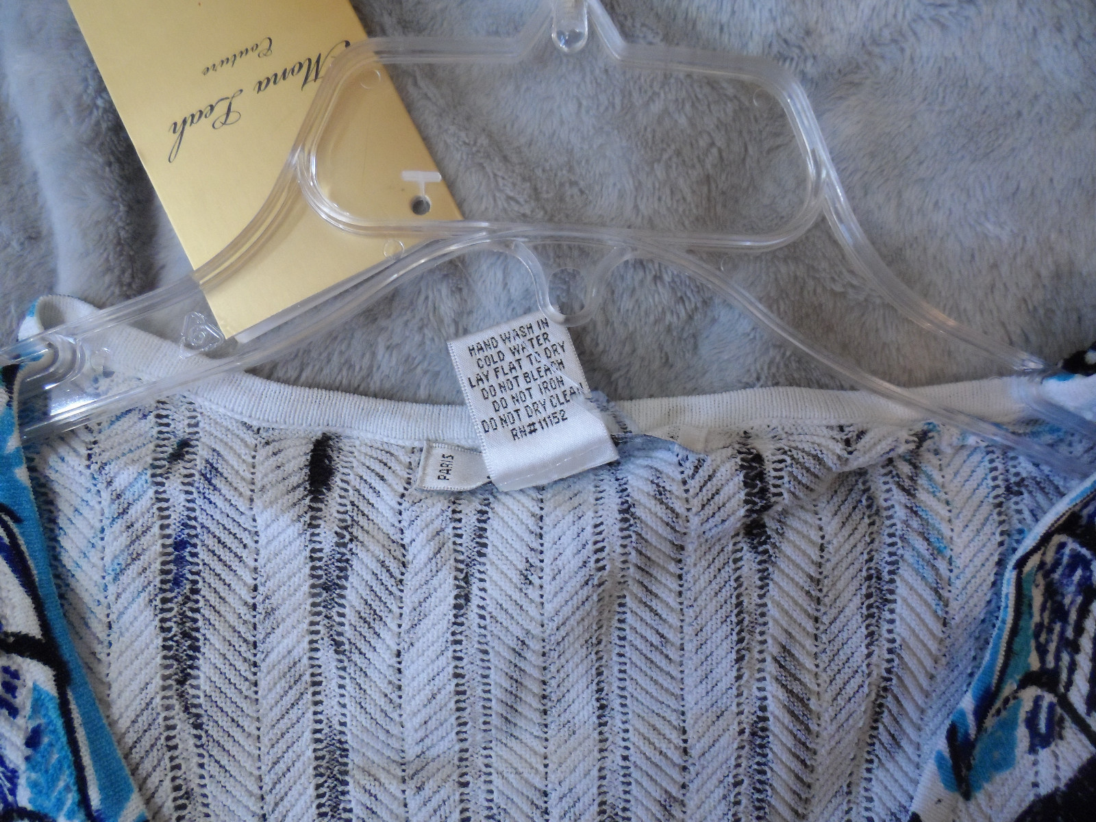 Mona Leah Paris N.Y. Couture Women L Stretch Rhinestone Multi Blue BlouseTop NWT