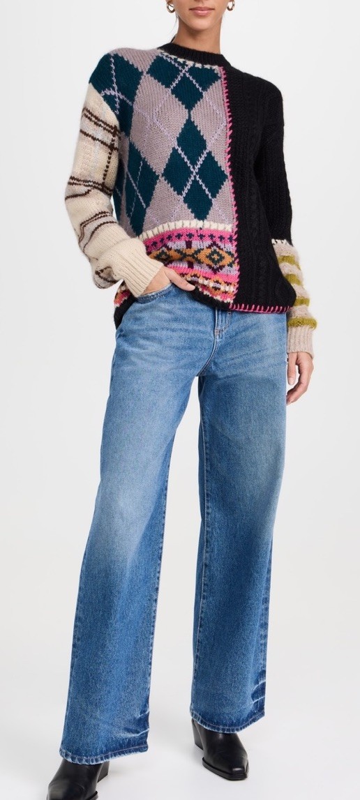 Lingua Franca Hutton Patchwork Crewneck Baby Alpaca Sweater Size XS