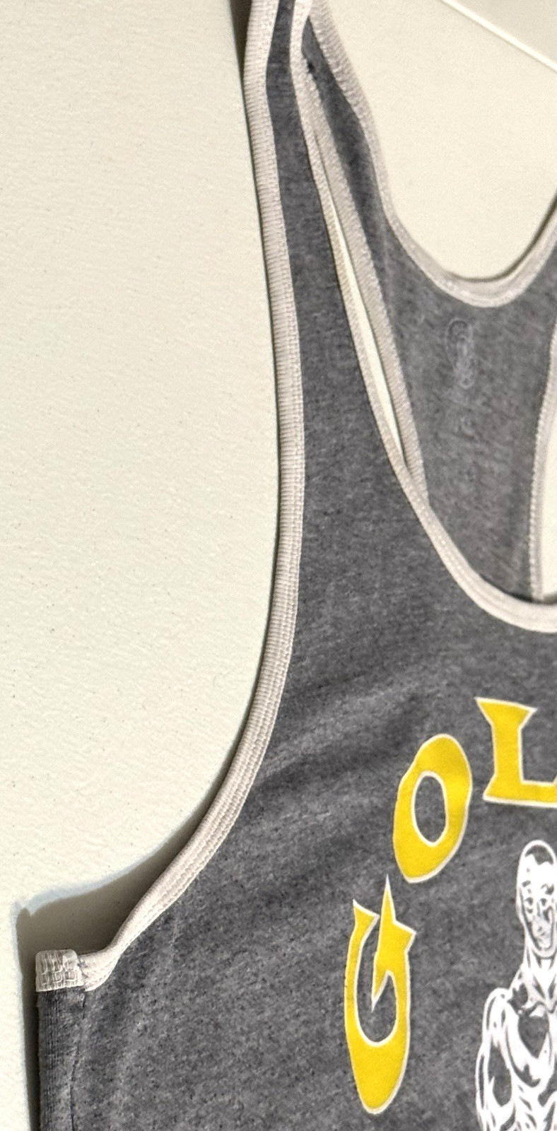 Vintage Gold’s Gym EXTRA LARGE GRAY YELLOW Racerback Muscle Tank Top *PRE LOVED*