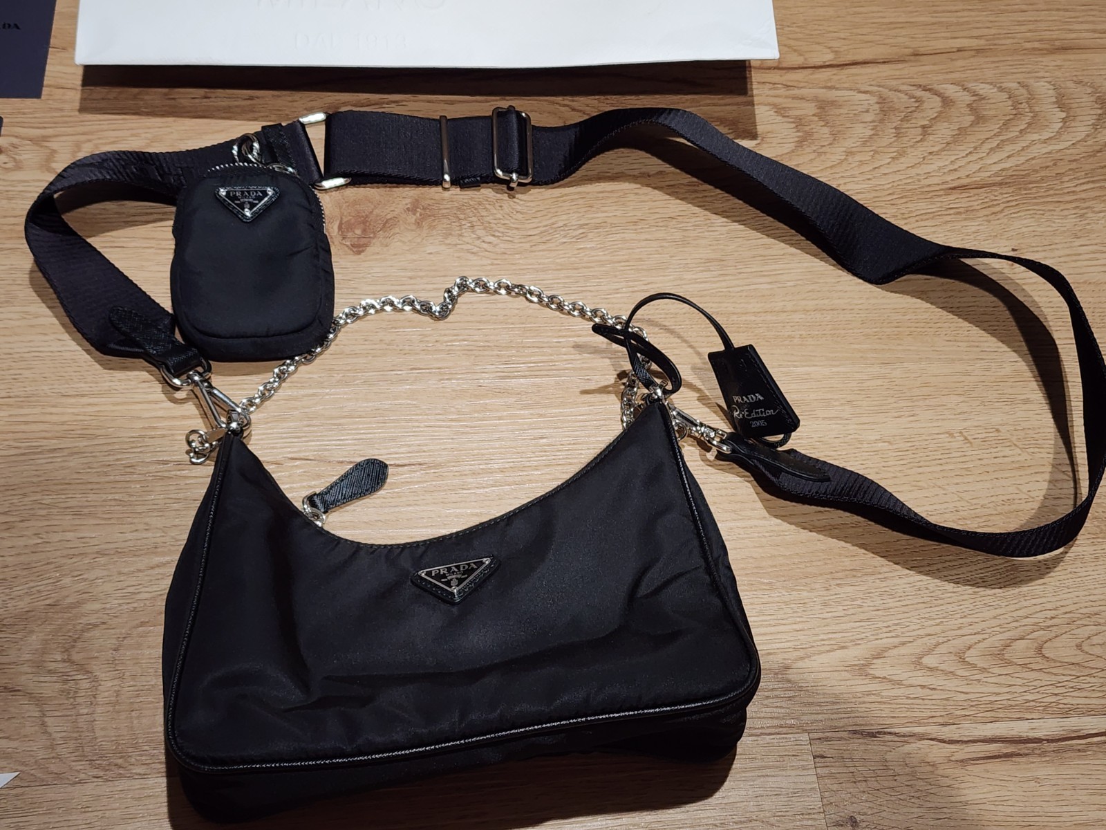 PRADA Re-Edition 2005 Crossbody Small Black Nylon W/ All Original Pieces