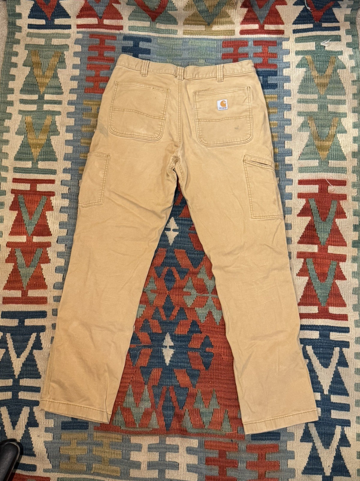 Carhartt Men’s Size 36×34 Relaxed Double Front Utility Work Pant Tan Distressed