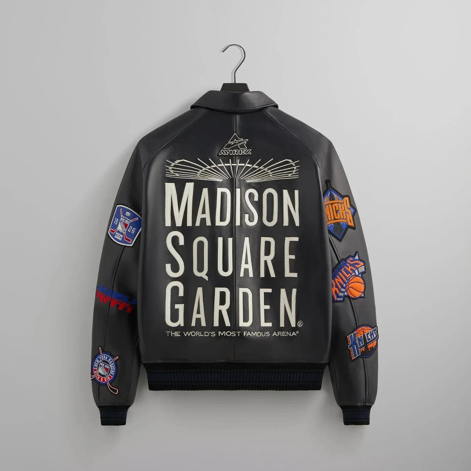 Avirex Knicks x Rangers Madison Square Garden Leather Varsity Jacket NWT