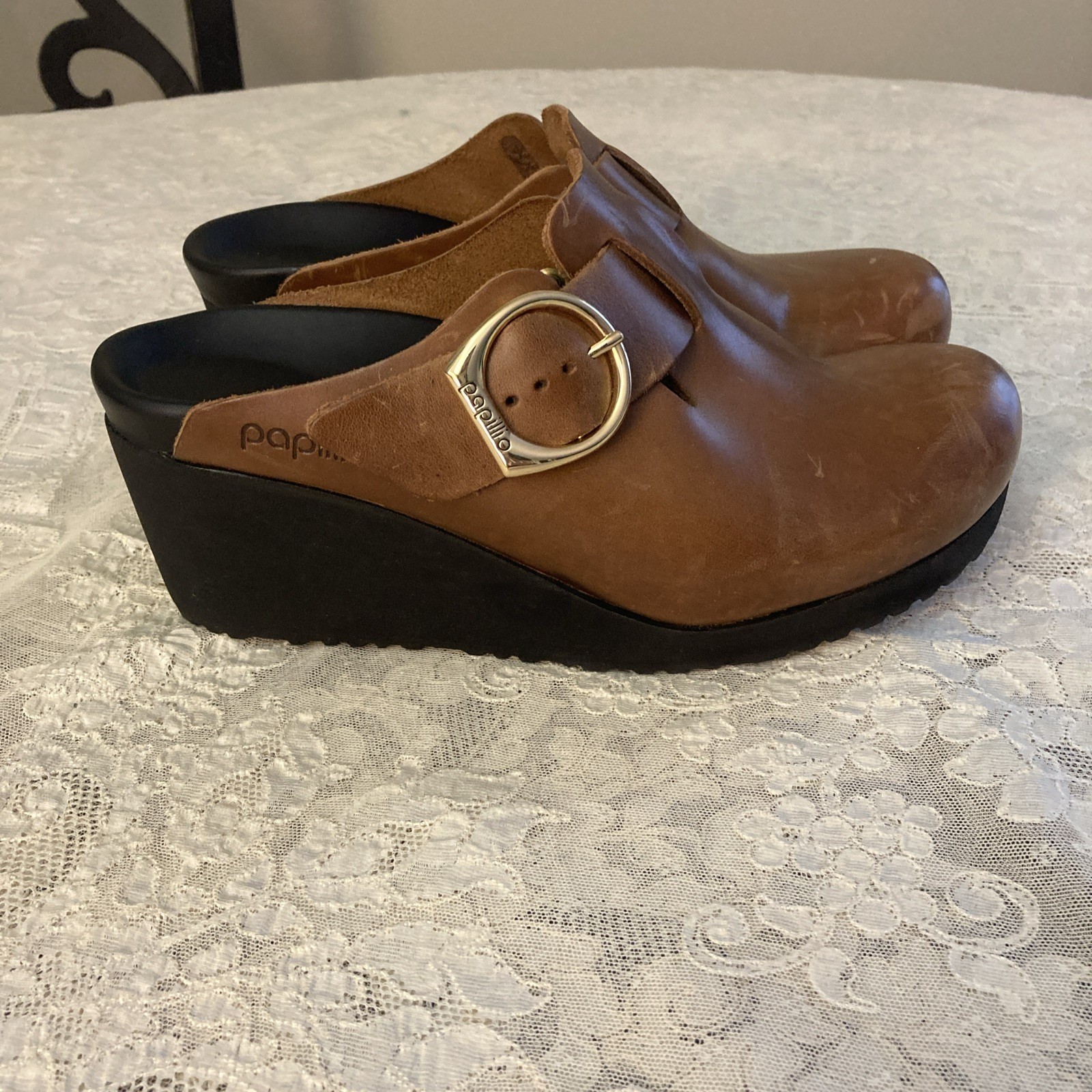 Birkenstock Papillio Brown Fanny Ring-Buckle Clog Unisex W6 M4 Natural Leather