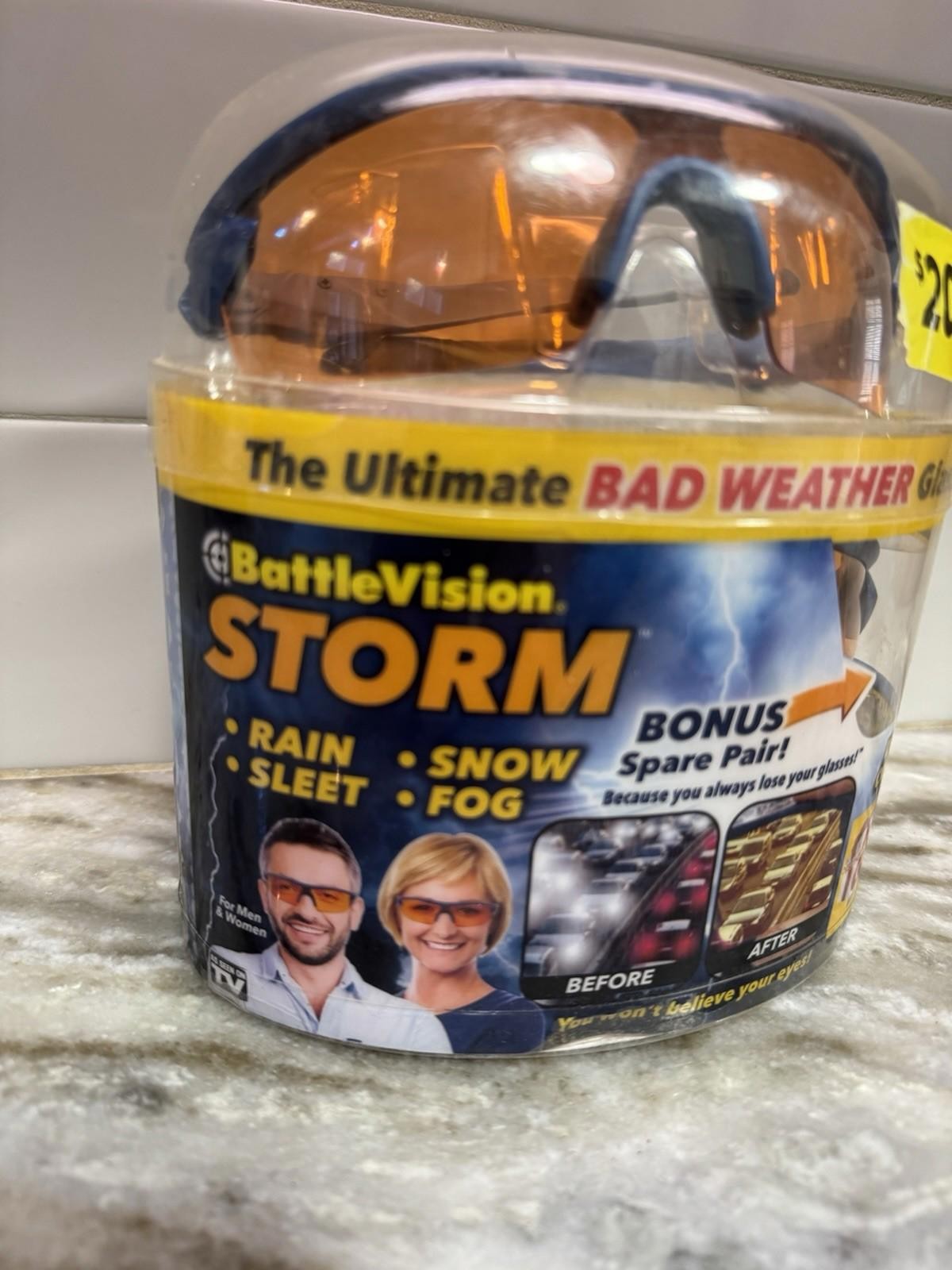 BattleVision Storm Glasses 2-Pack Bad Weather Driving Goggles Rain Snow Fog New