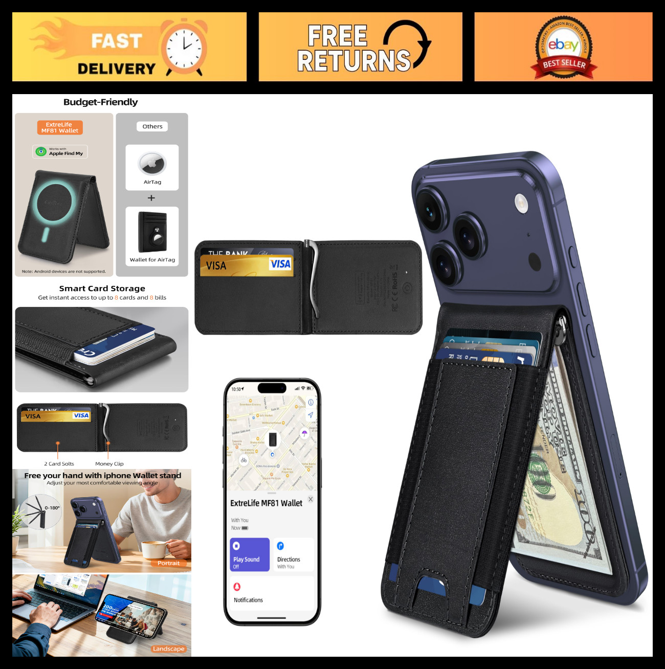 MagSafe Wallet with Money Clip, Magnetic iPhone 17/16/15/14/13/12, 8-Card Holder