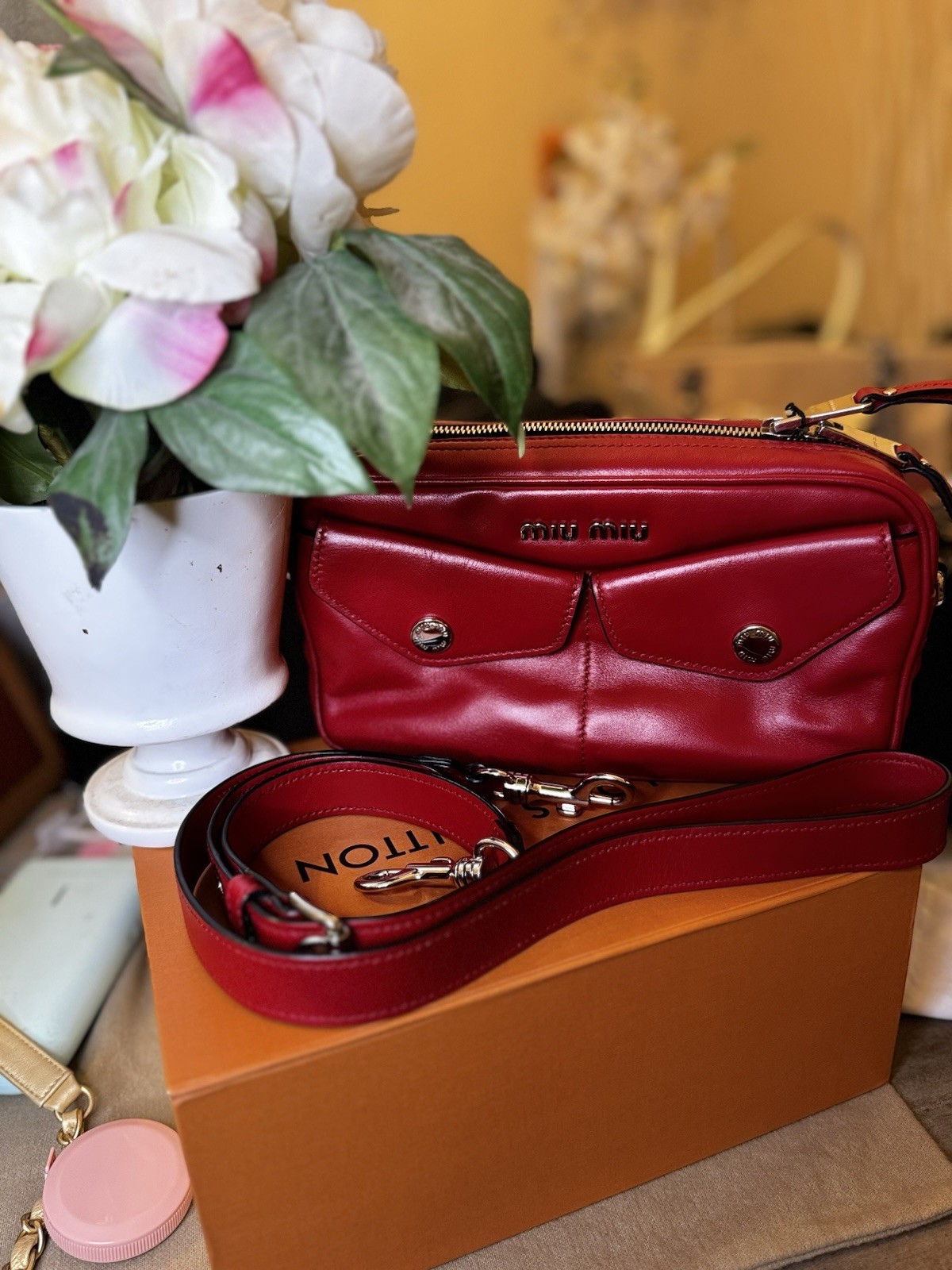 Miu Miu Lambskin Shoulder Bag Red