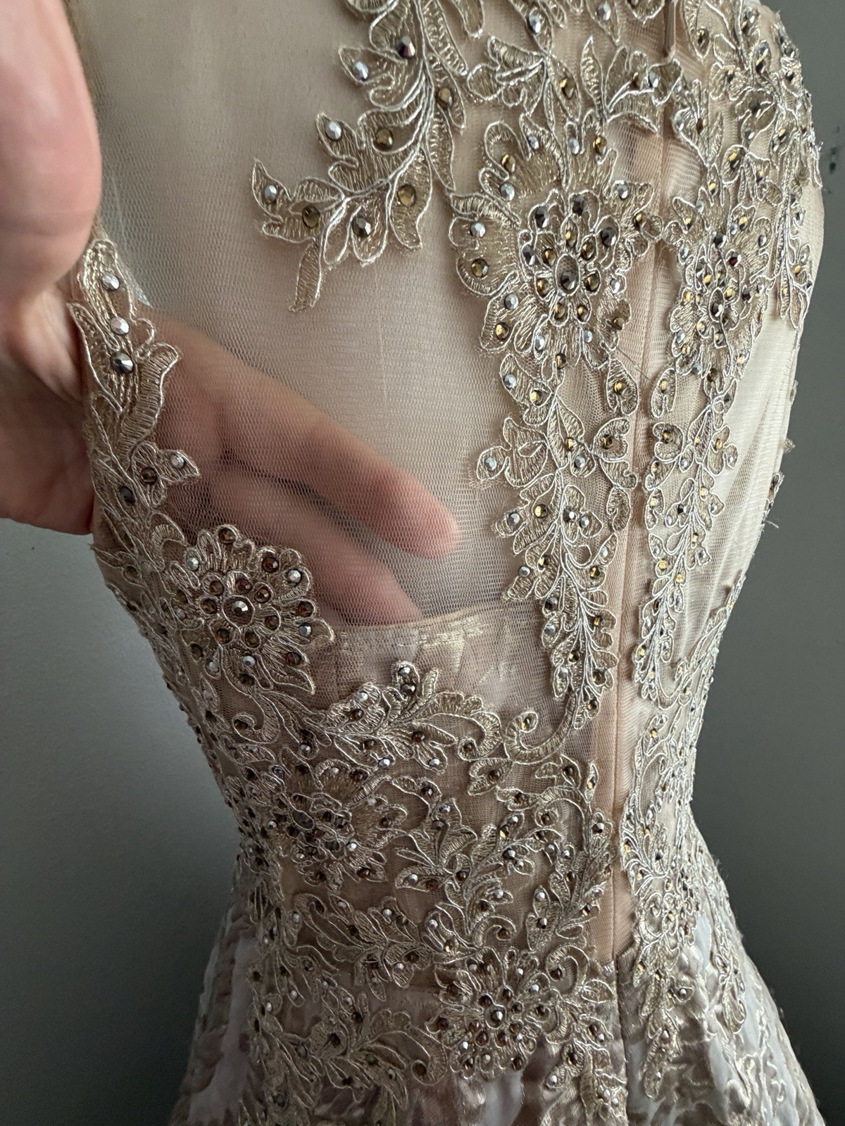 Cecilia Couture Champagne Gold Brocade Ball Gown Beaded Formal Dress 12