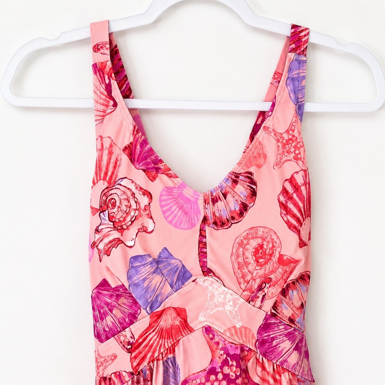 D&Co. Beach Pink Seashell Starfish Print Swim Dress One Piece Swimsuit Size 6