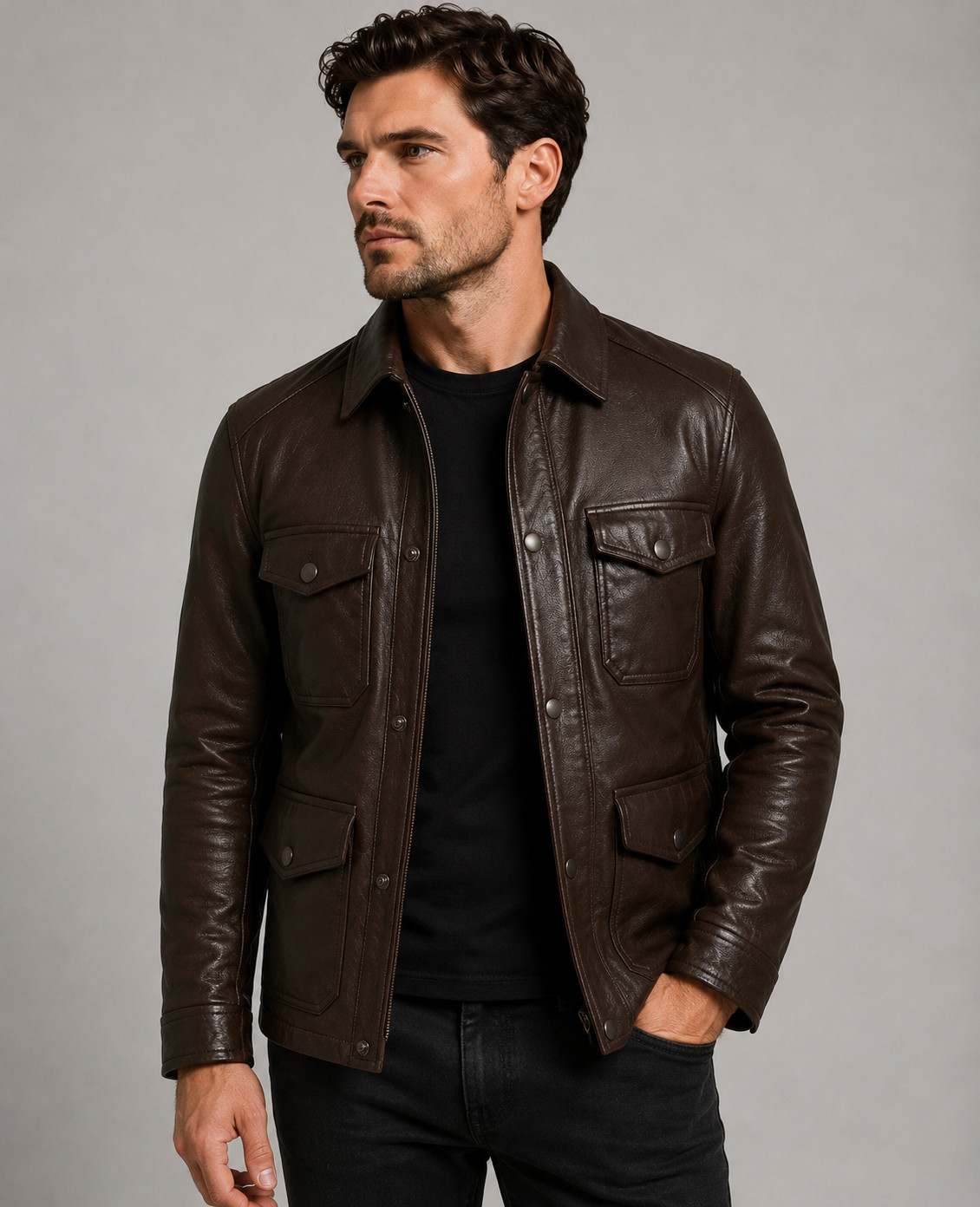 Men’s Brown Lambskin Leather Jacket – Insulated Zip Slim Fit Casual Fashion Coat