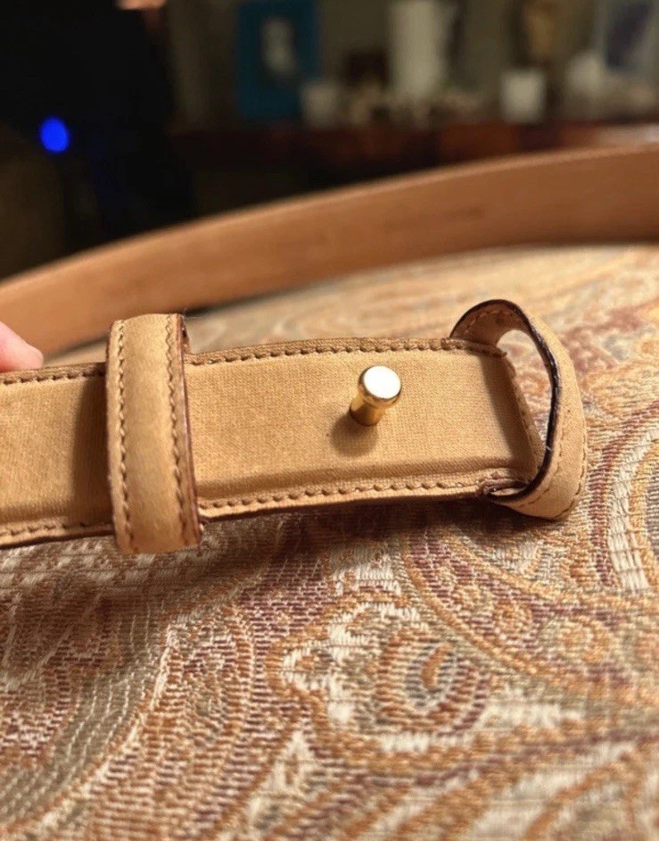 Georgio Armani Tan Brass Pin Leather Belt MADE IN ITALY 75/30 Women 34” Long