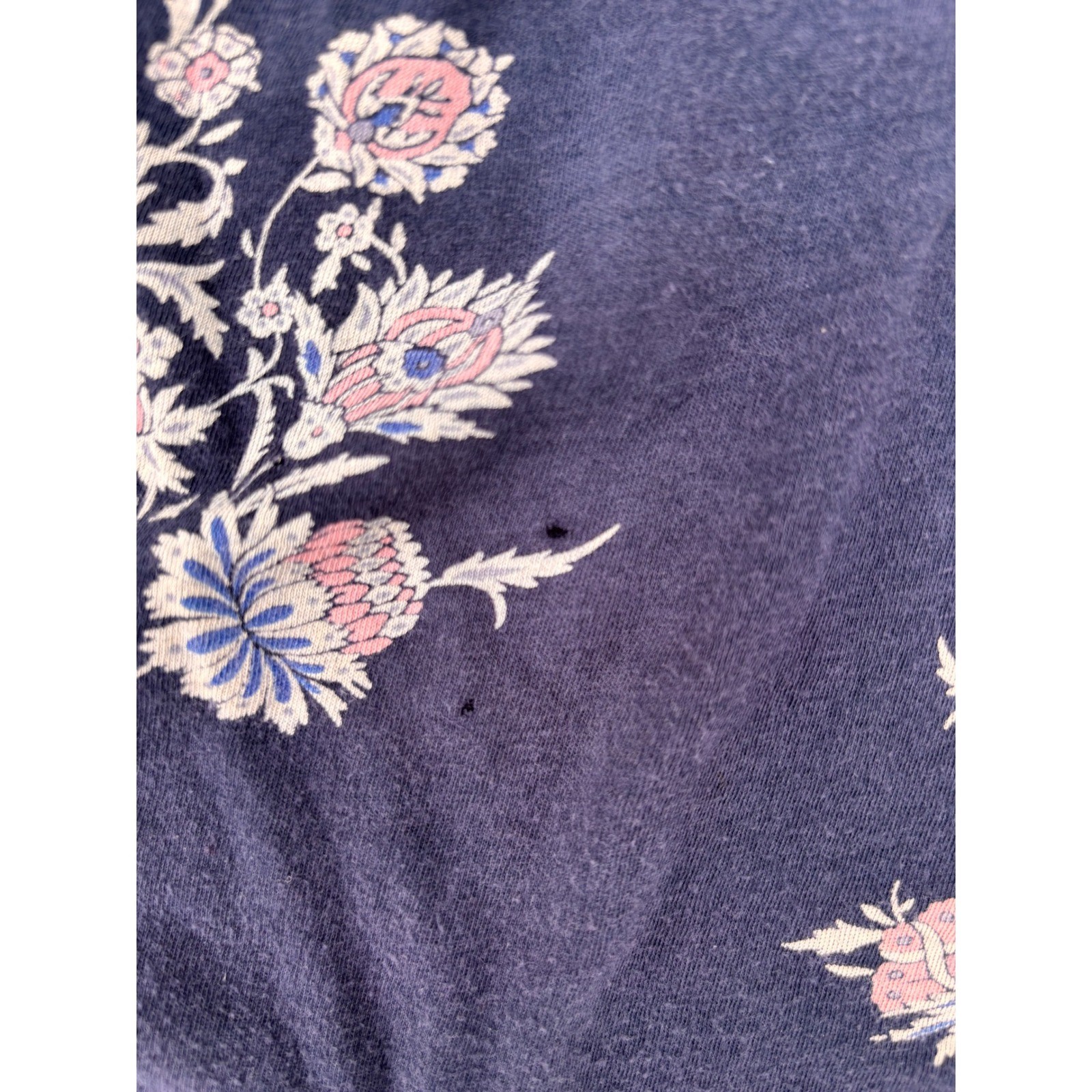 Lucky Brand Floral Blouse Womens Large Navy Blue Square Neck Boho Top