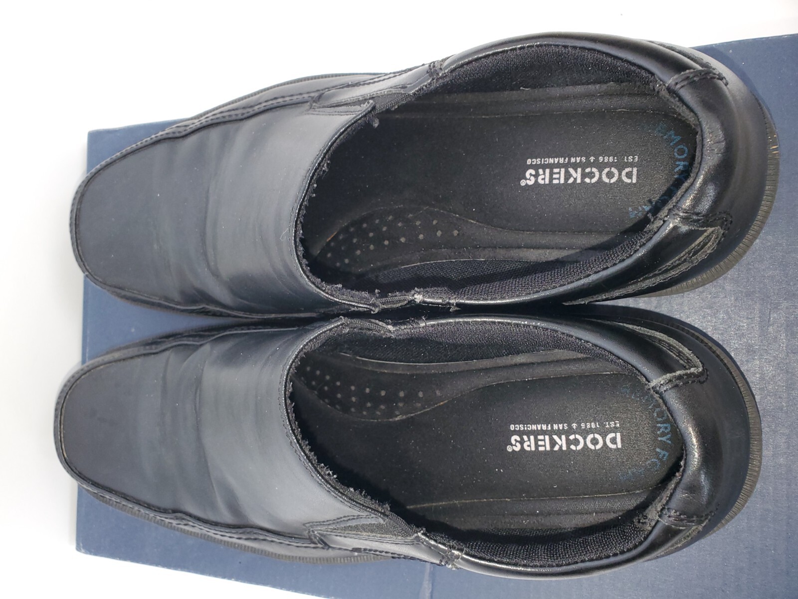 Dockers Edson men leather/ man made material slip on loafer, black, size 10.5W