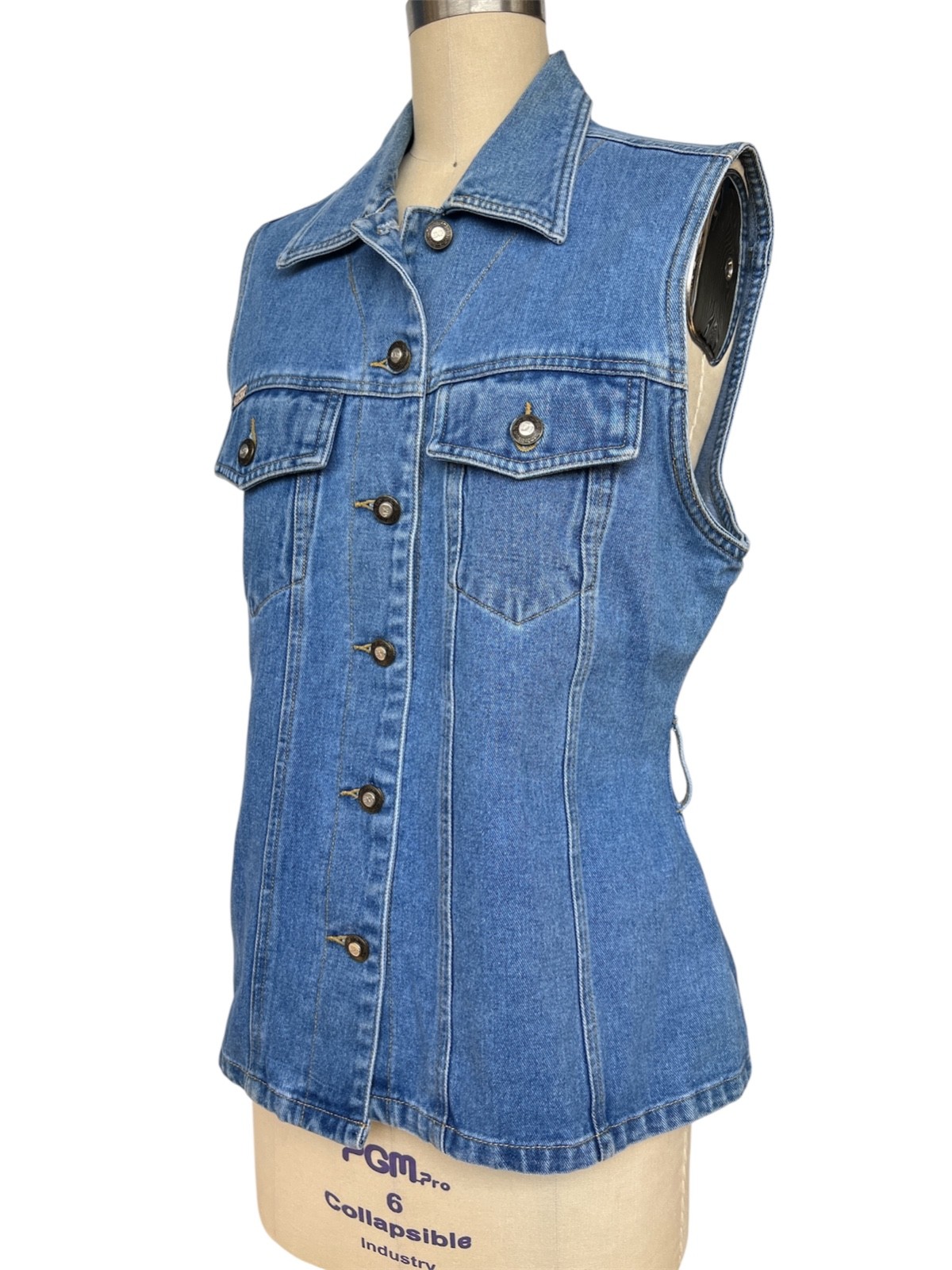 90s Y2K Express Denim Vest L Button Front Collared Jean Western Grunge Hip Hop L
