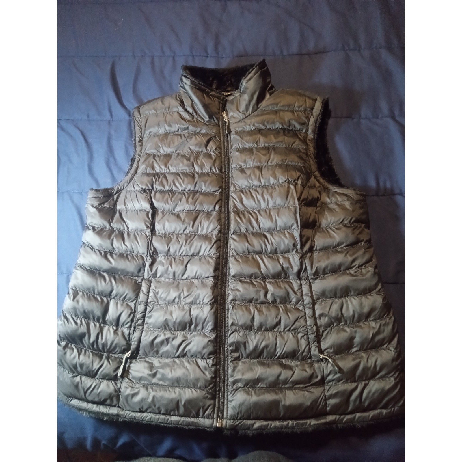 Heat Keep Faux Fur Lined 2XL Puffer Full Zip Pockets Zip Black Collared