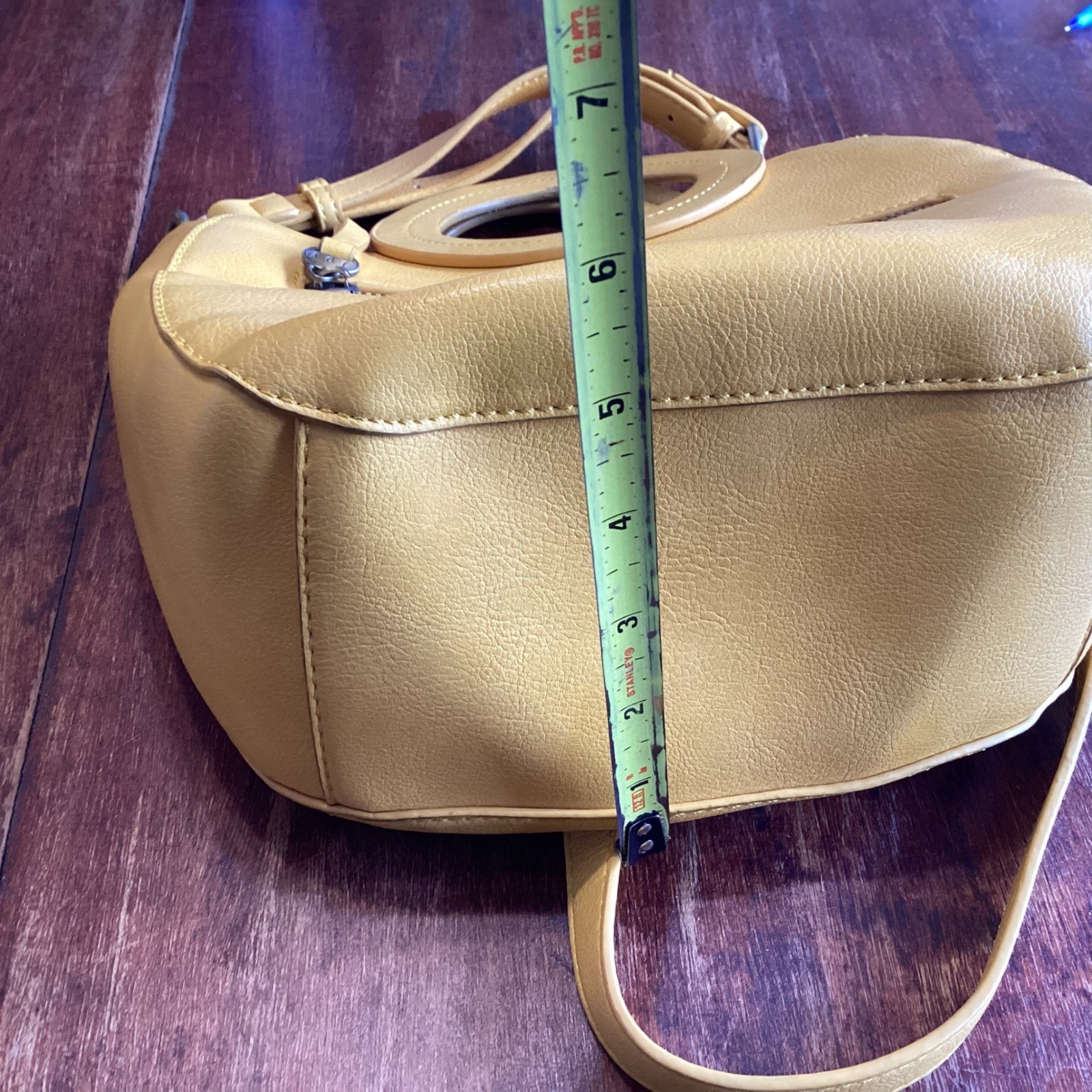Joy Susan Yellow 100% Vegan Leather Circular Handle Crossbody Handbag Satchel