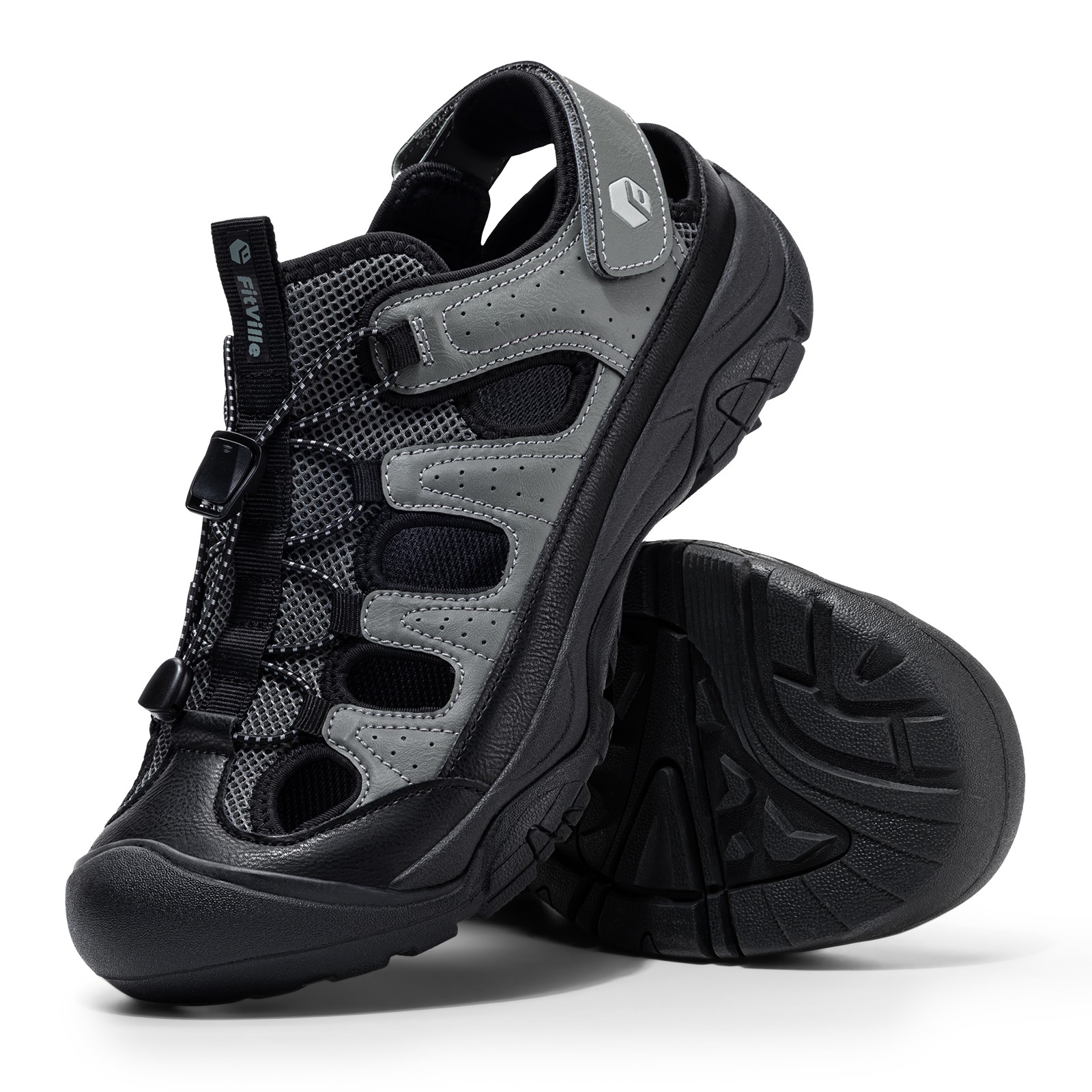 FitVille Men’s Closed Toe Sandals Trekking Hiking Sport Sandals Arch Support