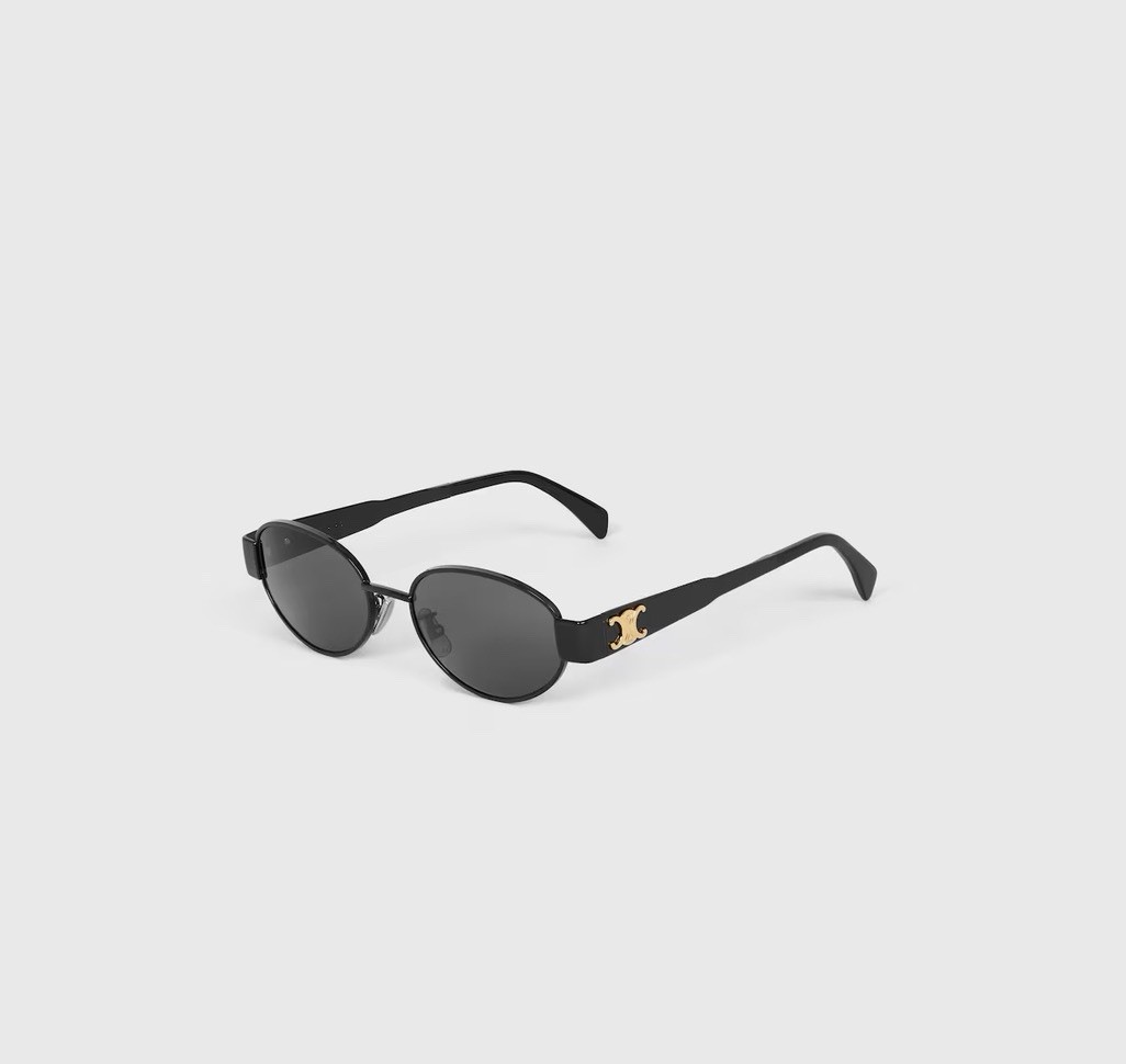 CELINE CL40235U 01A Triomphe Oval Metal Black Gold Grey Sunglasses AUTHENTIC