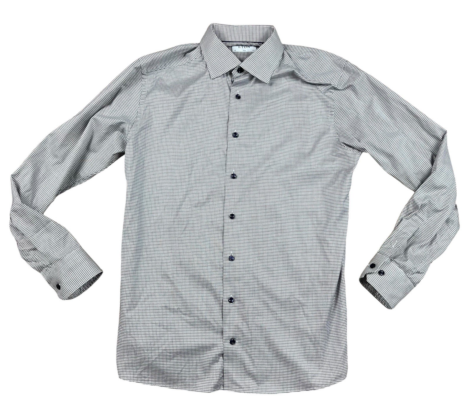 Eton Dress Shirt Mens 16.5 42 Slim White Blue Check Cotton Button Up