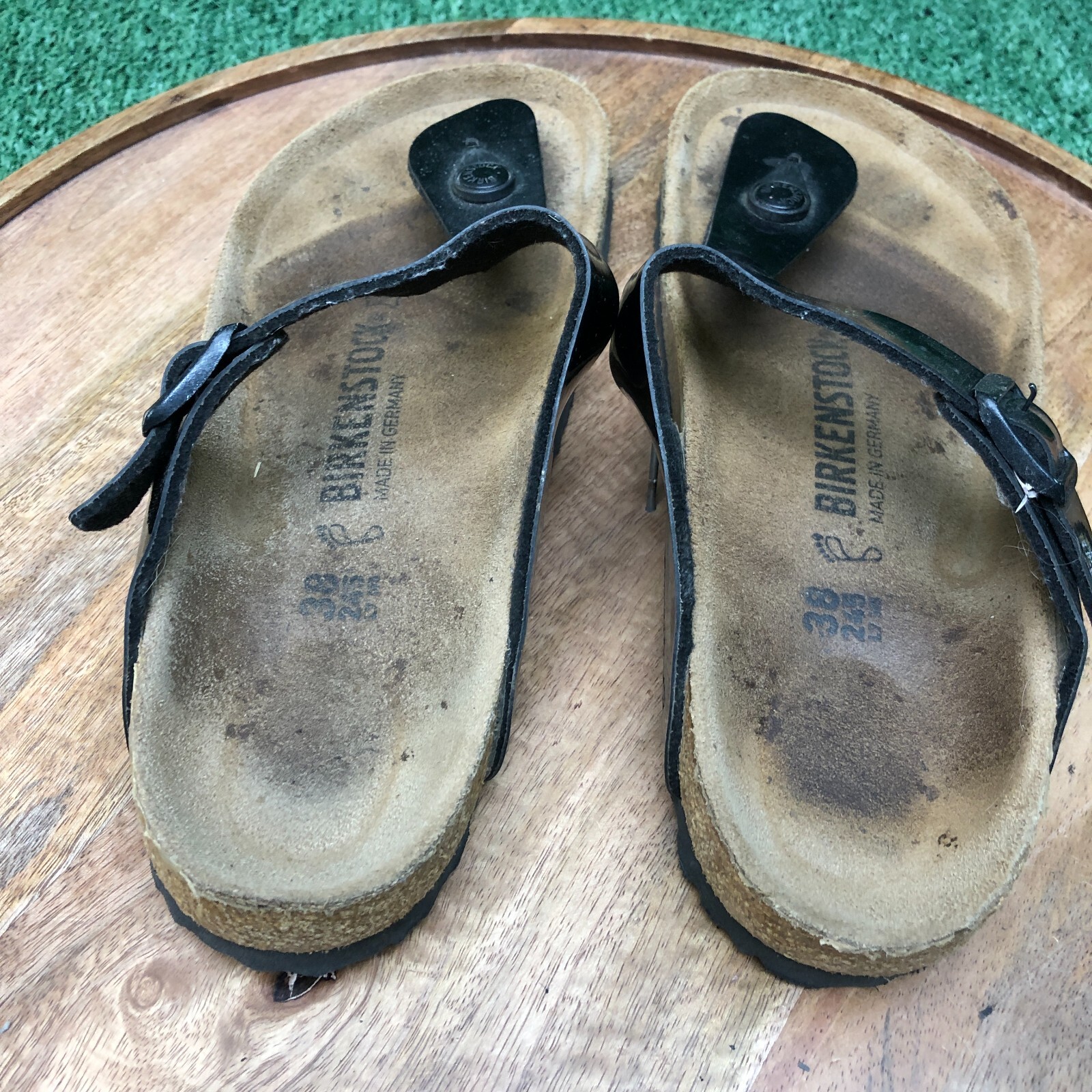 Birkenstock Womens Gizeh Black Patent Birko Flor Thong Sandals Size 38 US 7 Reg.