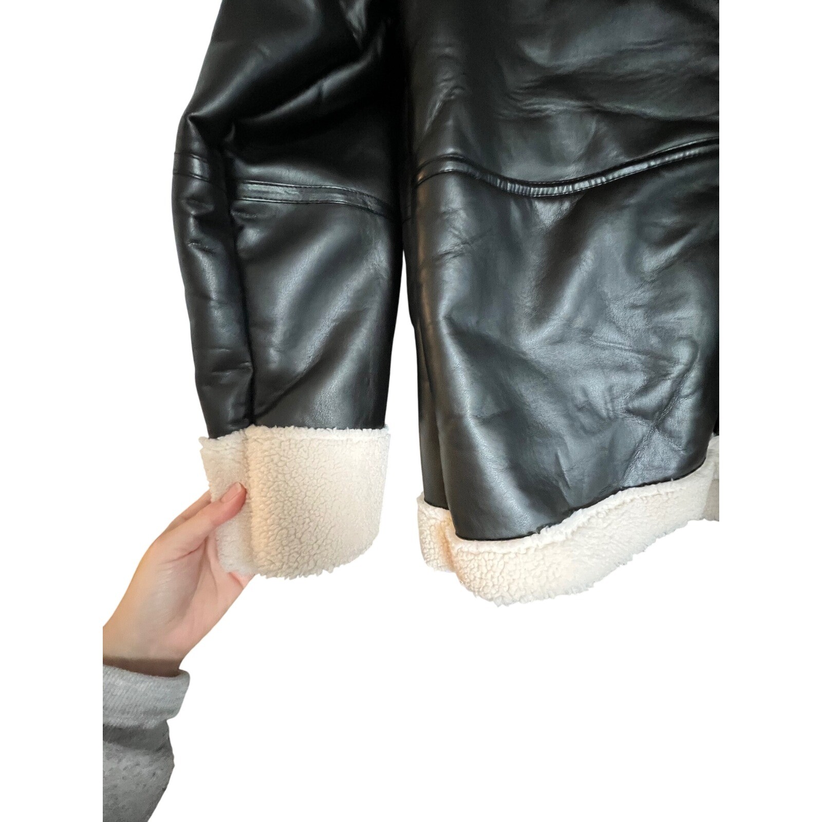 Commense Faux Leather Aviator Jacket Sherpa Lined Winter Coat M