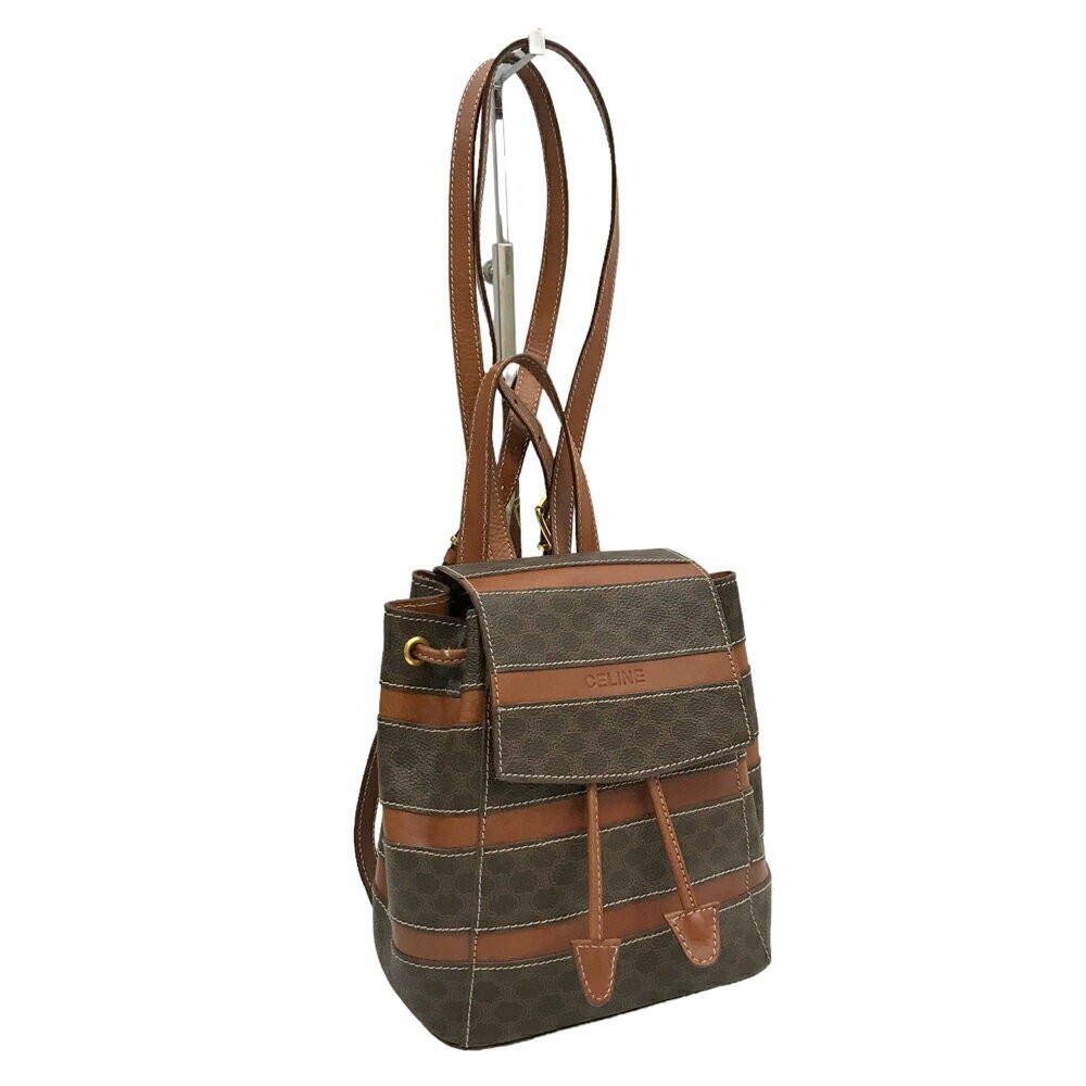 CELINE Mini Backpack Macadam Triomphe Canvas Brown Leather Drawstring Bag 99
