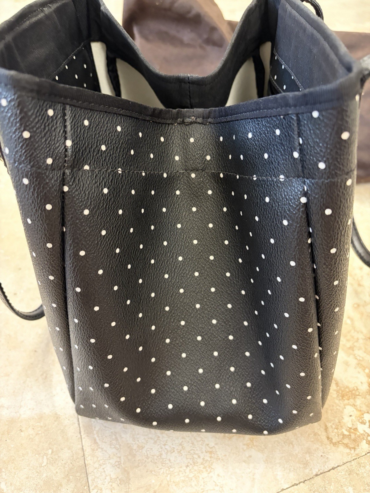 Kate Spade New York Black White Polka Dot Small Tote Logo Gold Hardware