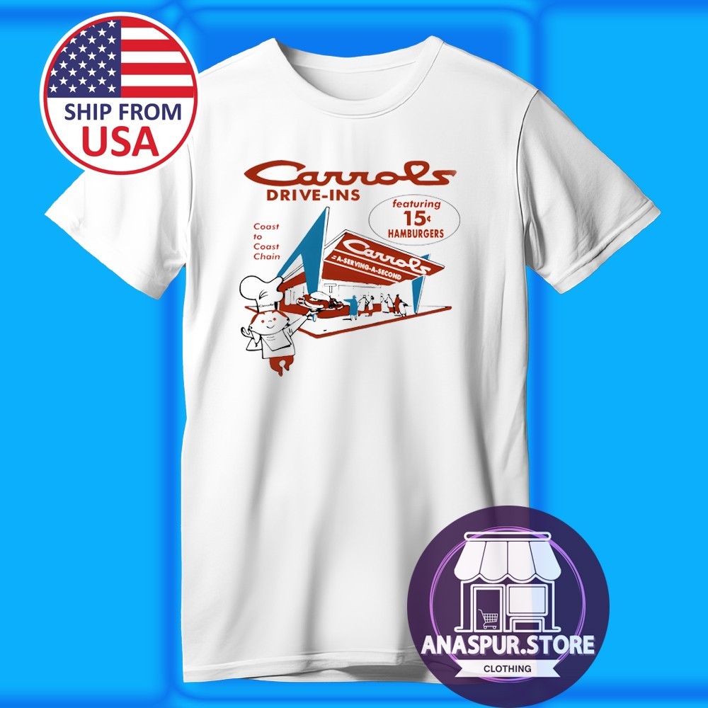 Carrolls Hamburgers Drive In Restaurant Men’s White Size S-5XL