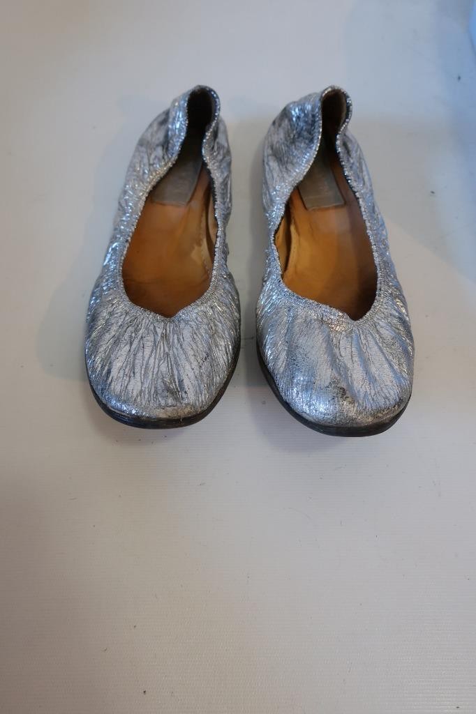 Womens Lanvin Metallic Silver Leather Ballet Flats 40 1/2 /US 10.5