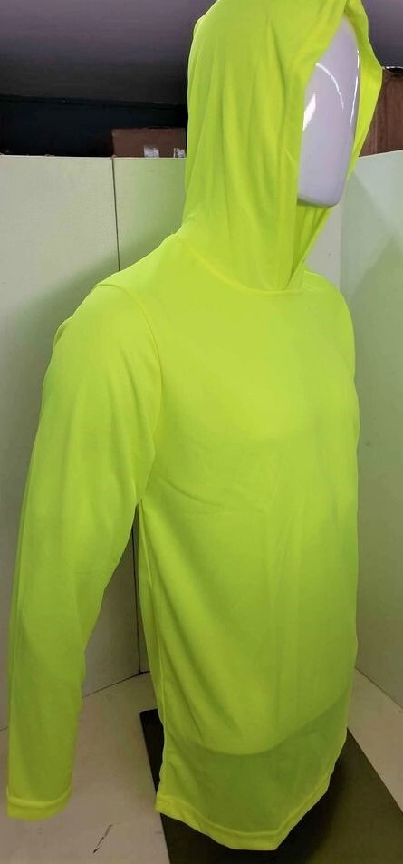 Hi Vis Long Sleeve Safety Shirt With Hoodie, Polyester Birdeye Mesh Fabric