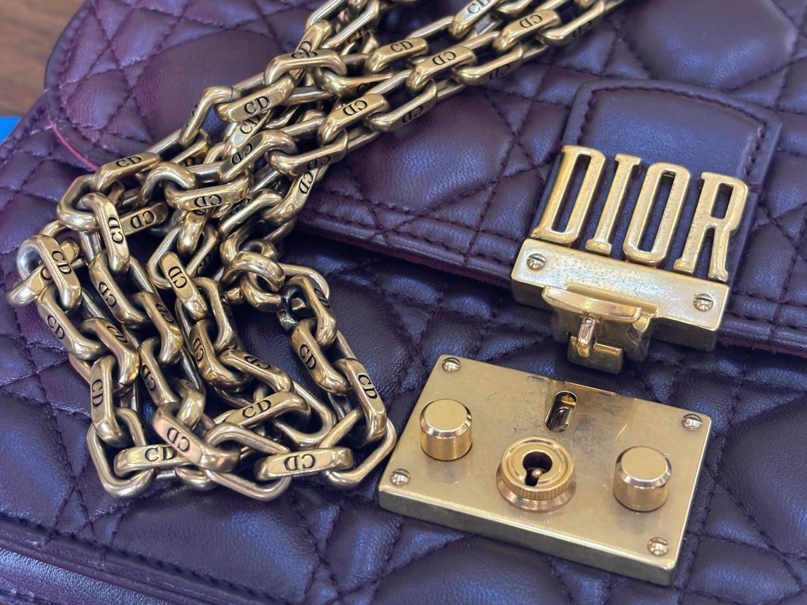 Dior Addict Quilted Cannage Burgundy Chain Shoulder Bag Gold Hardware Clasp