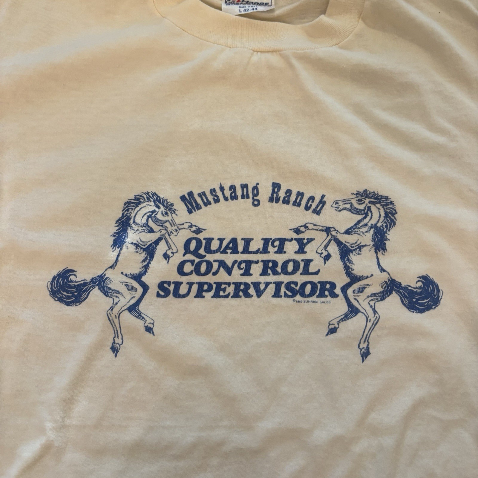 RARE Vintage 1983 Mustang Ranch Brothel Quality Control Supervisor T-Shirt Large