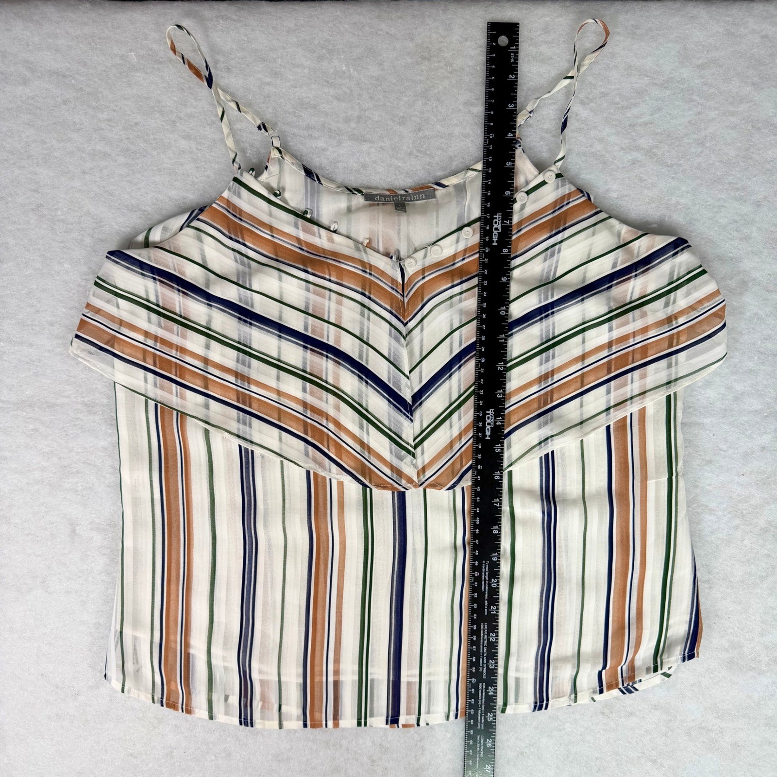 Daniel Rainn Striped Ruffle Camisole Large Sheer Lightweight Boho