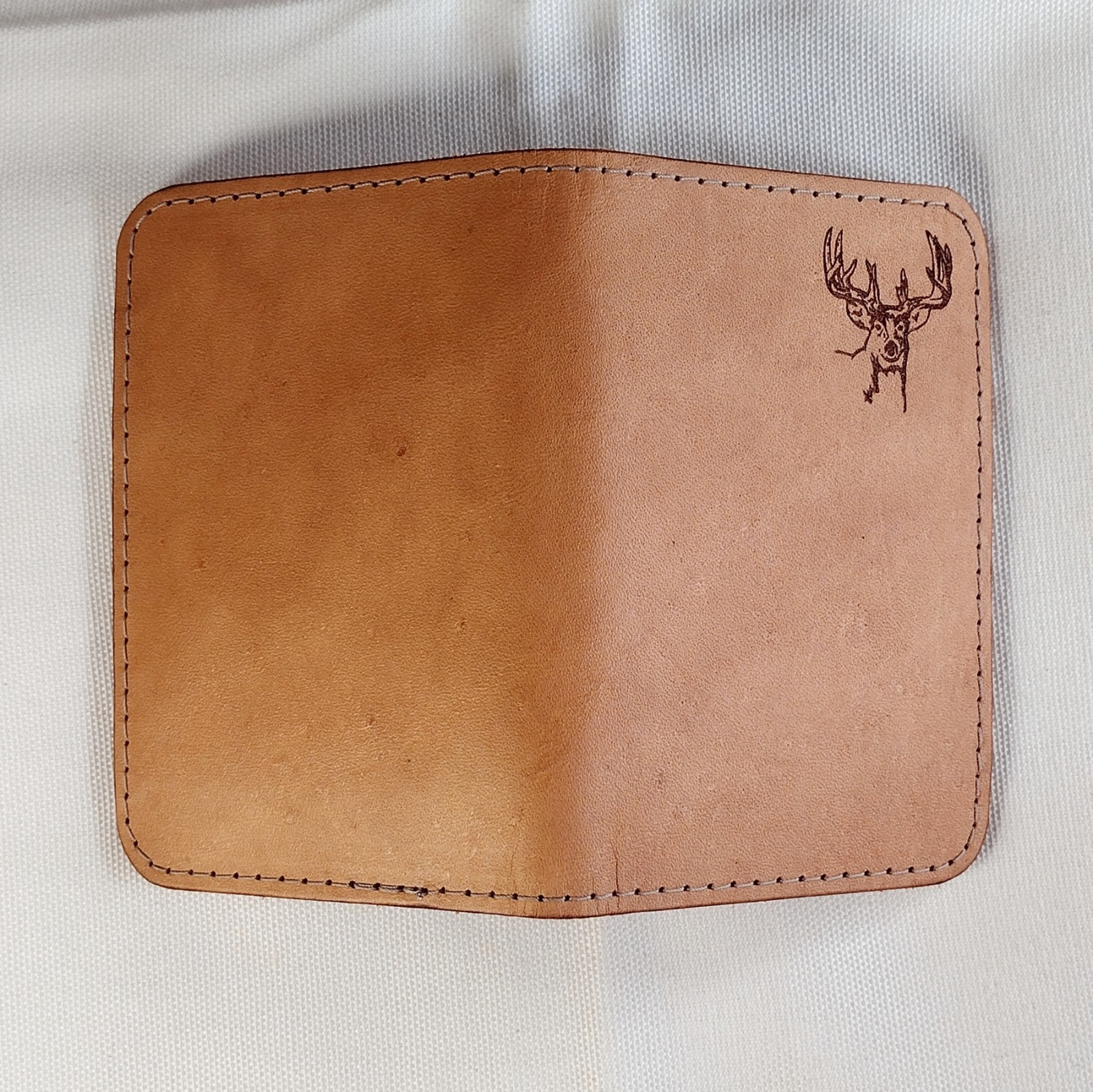 handmade 100% real leather wallet aged natural veg tan vertical bifold Deer