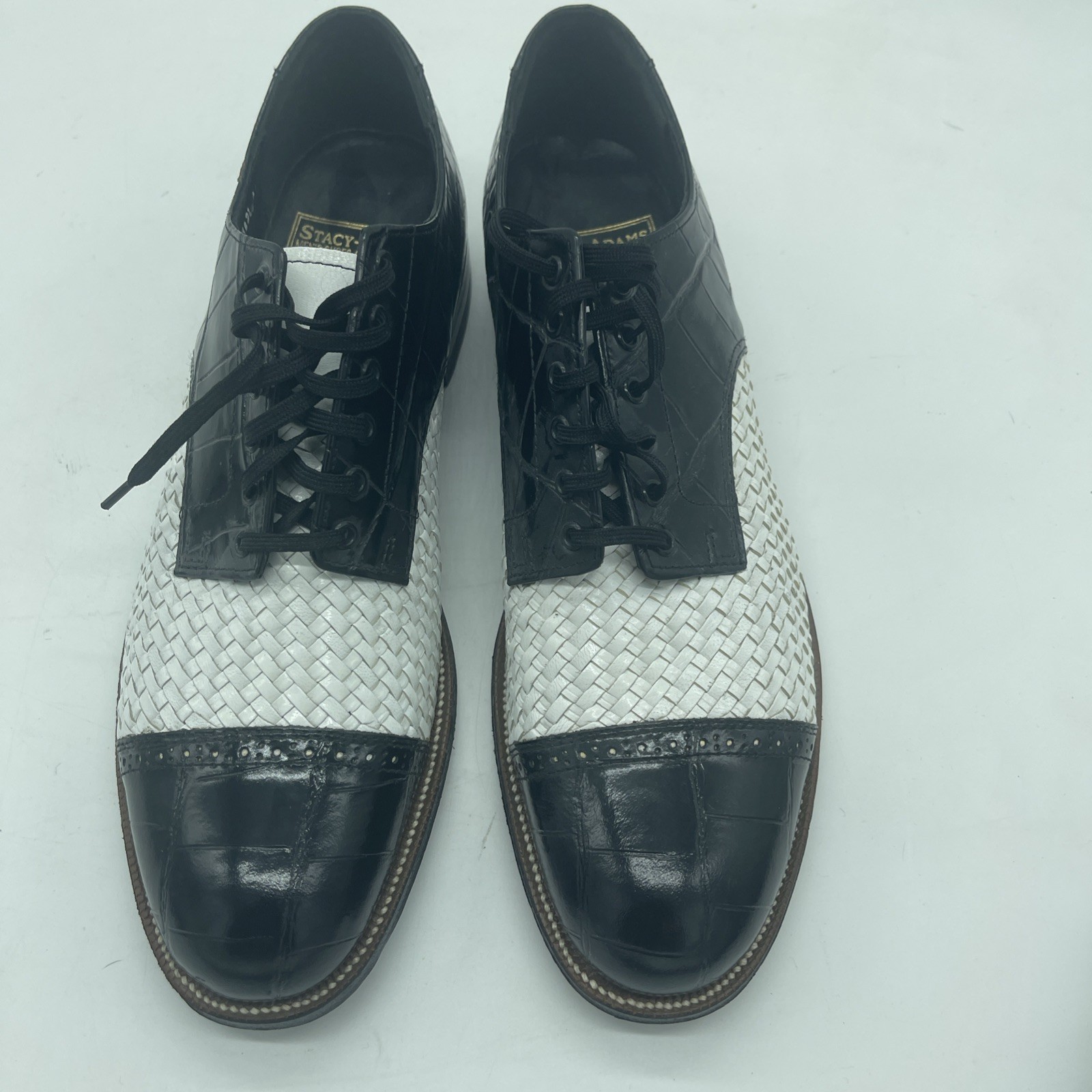 Vintage Stacy Adams Two Tone Reptile & Woven Leather Oxford Dress Shoes Size 9 D