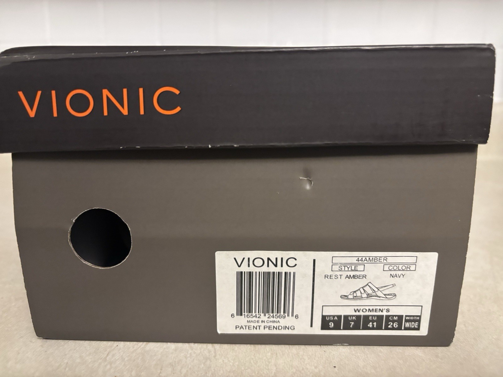 Vionic Women’s Navy Strappy Open Toe Sandals Hook & Loop Brand new Wide US 9W
